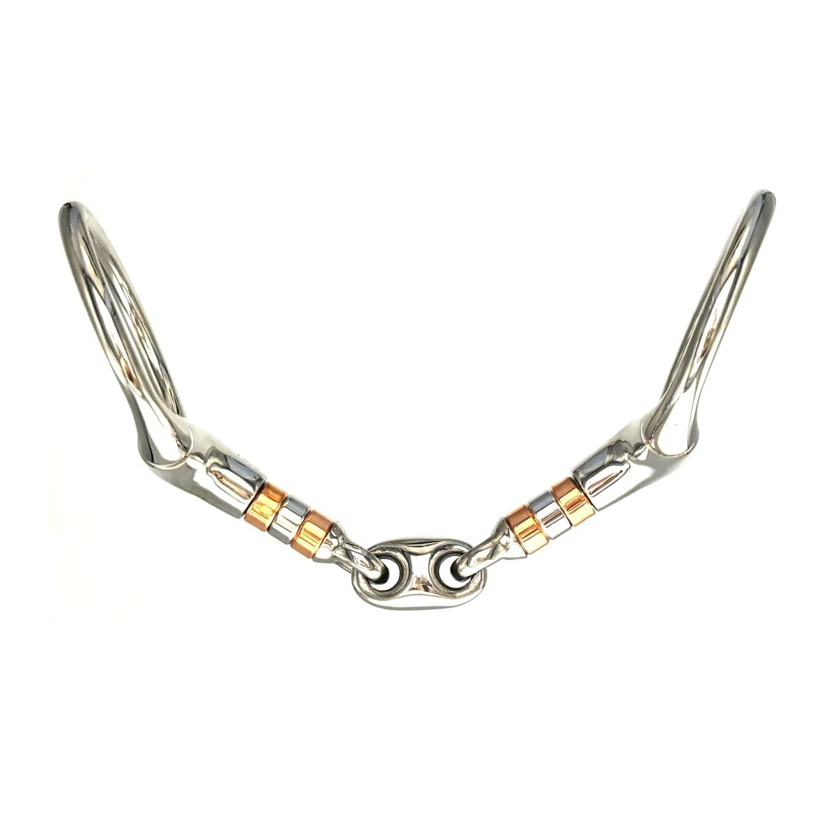 ES0086 Gebiss Olivenkopfgebiss Olivenkopftrense Doppelt Gebrochen mit beschichteter Kupferrolle aus Edelstahl Ringdurchmesser 70 mm Gebissstärke 21 mm (12.5 cm)