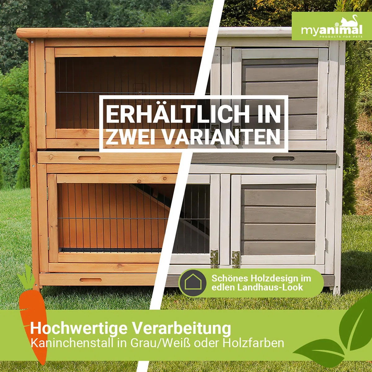 Miweba MyAnimal Hasenstall MH-20 | 120x51x105 cm - Kaninchenstall mit Freilaufgehege - Doppelstockhaus 2 Ebenen - Hasenkäfig - Holz imprägniert - Kaninchenkäfig Winterfest - Indoor & Outdoor (Braun)