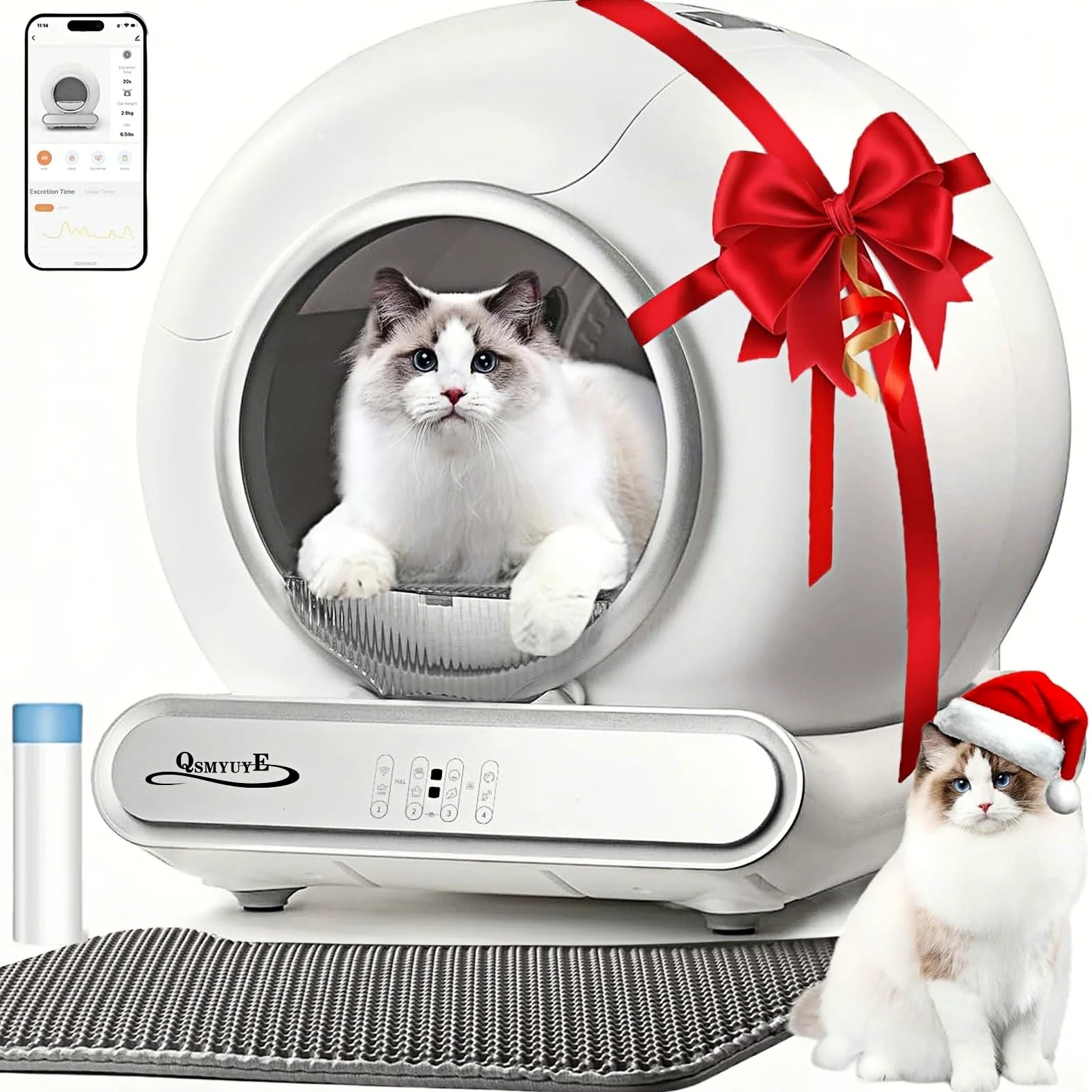 Selbstreinigende Katzentoilette 65L, Leise, APP, Sicherheitssensor | Niedriger Einstieg, Katzenklo Selbstreinigend mit Auslaufsicher, Geruchsfrei, 9L Mülleime, Katzenklo für Mehrere Katzen