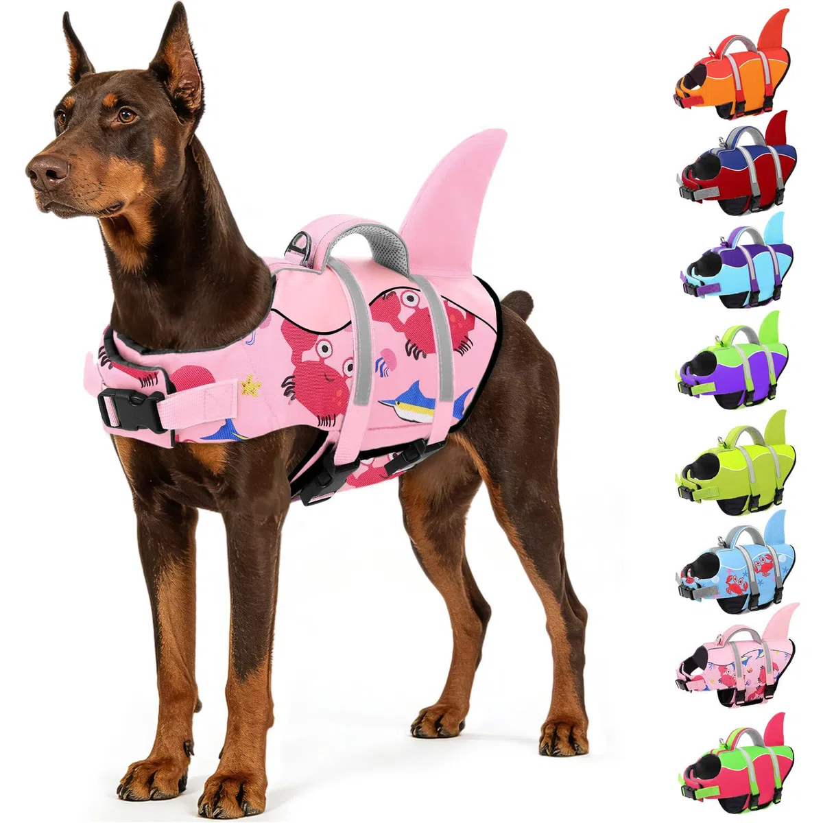 AOFITEE Hundeschwimmweste Große Hunde, Verstellbar & Ripstop Hunde Schwimmweste Hai mit Rettungsgrif und Reflektierend, Hoher Schwimmfähigkeit Rettungsweste Hund Schwimmweste Labrador, Pink, L