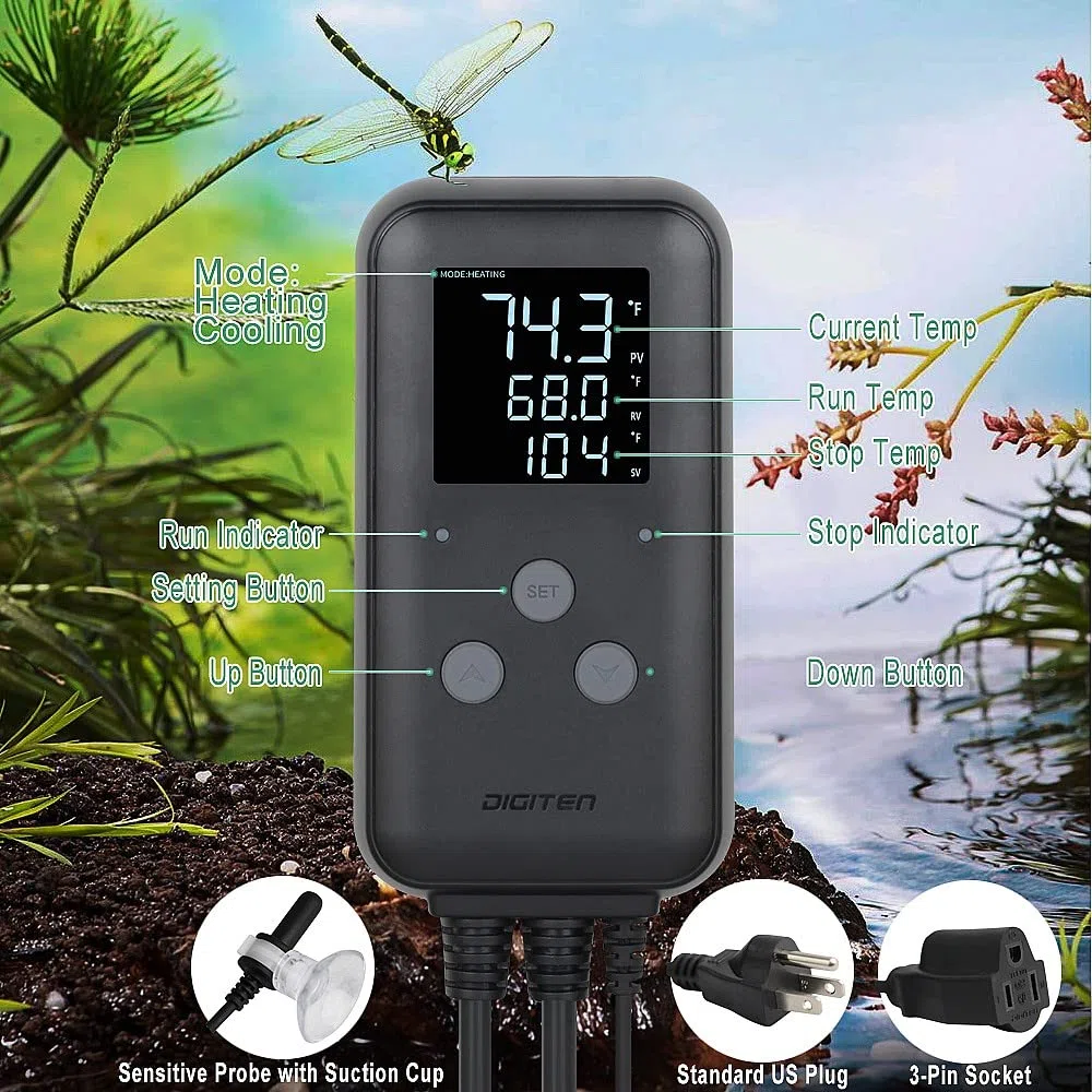 Digitaler Temperaturregler Wasserdichter Panel-Thermostat für Gewächshaus, Aquarium, Inkubator, Terrarium, Thermostatsteckdosen unterstützen Heizung und Kühlung 15A