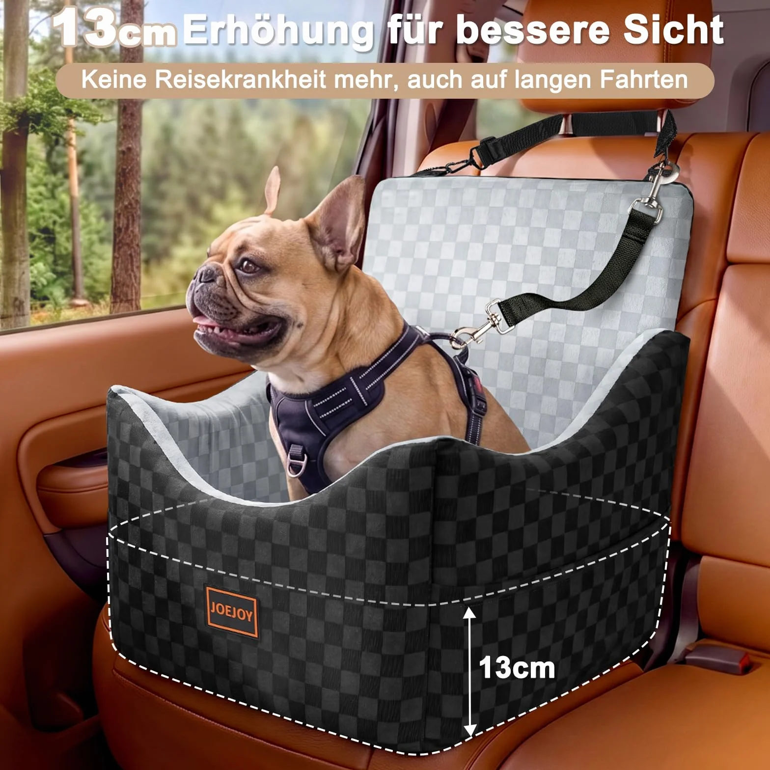 JOEJOY Hunde Autositz für kleine bis mittlere Hunde, Waschbarer Hundesitz Auto mit Aufbewahrungstaschen, Verdickter Memory-Schaum-Füllung, Hundeautositz Sitzerhöhung Hundesitz für Rückbank Vordersitz