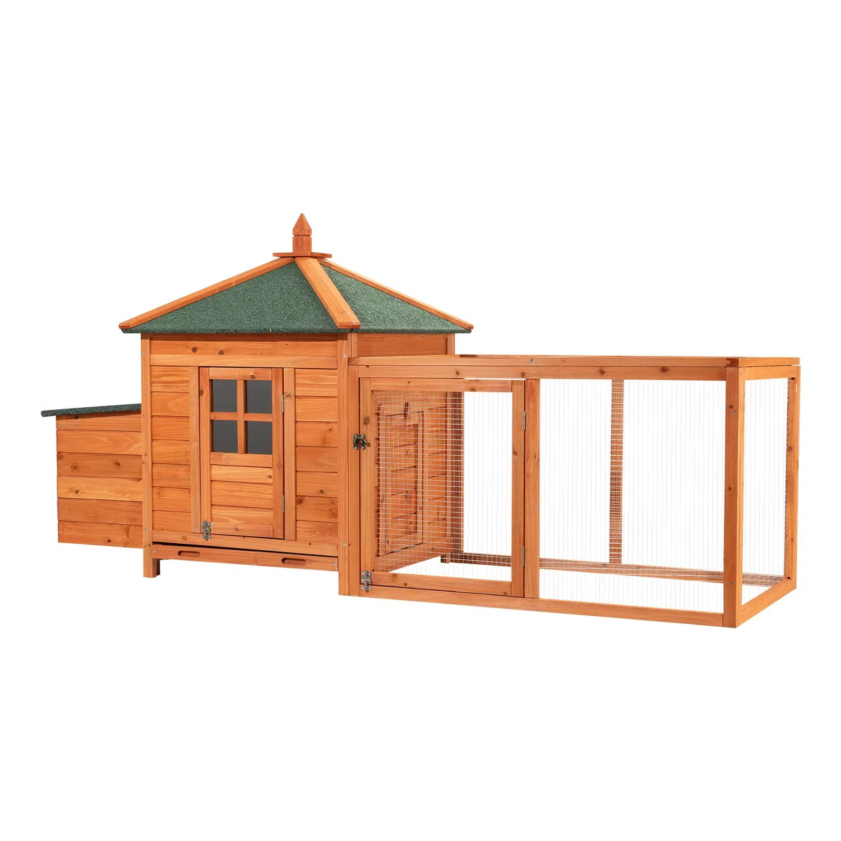 Wiltec Nagerhaus 1950 x 635 x 1200 mm, Hasenstall aus Fichtenholz, mit Bitumeneindeckung, Hühnerstall mit Nistkasten, Kleintierhaus Freilauf Gehege
