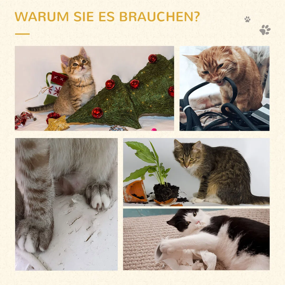 PawHut Kratzbaum 85 cm Hoch Kratzsäule Kratzstamm mit Sisalseil, Kippschutz Katzenkratzbaum Katzenbaum für mittelgroße Katzen, Cremeweiß