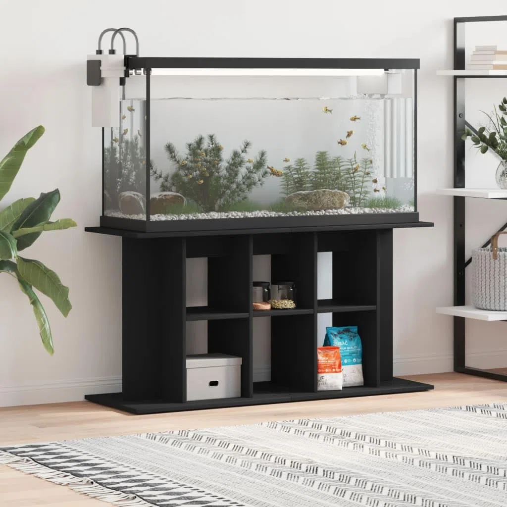 Aquariumständer Schwarz 120 x 40 x 60 cm Holzwerkstoff für Aquarium Untergestell mit Stauraum für Zubehör Filter Futter, mit Wandhalterung