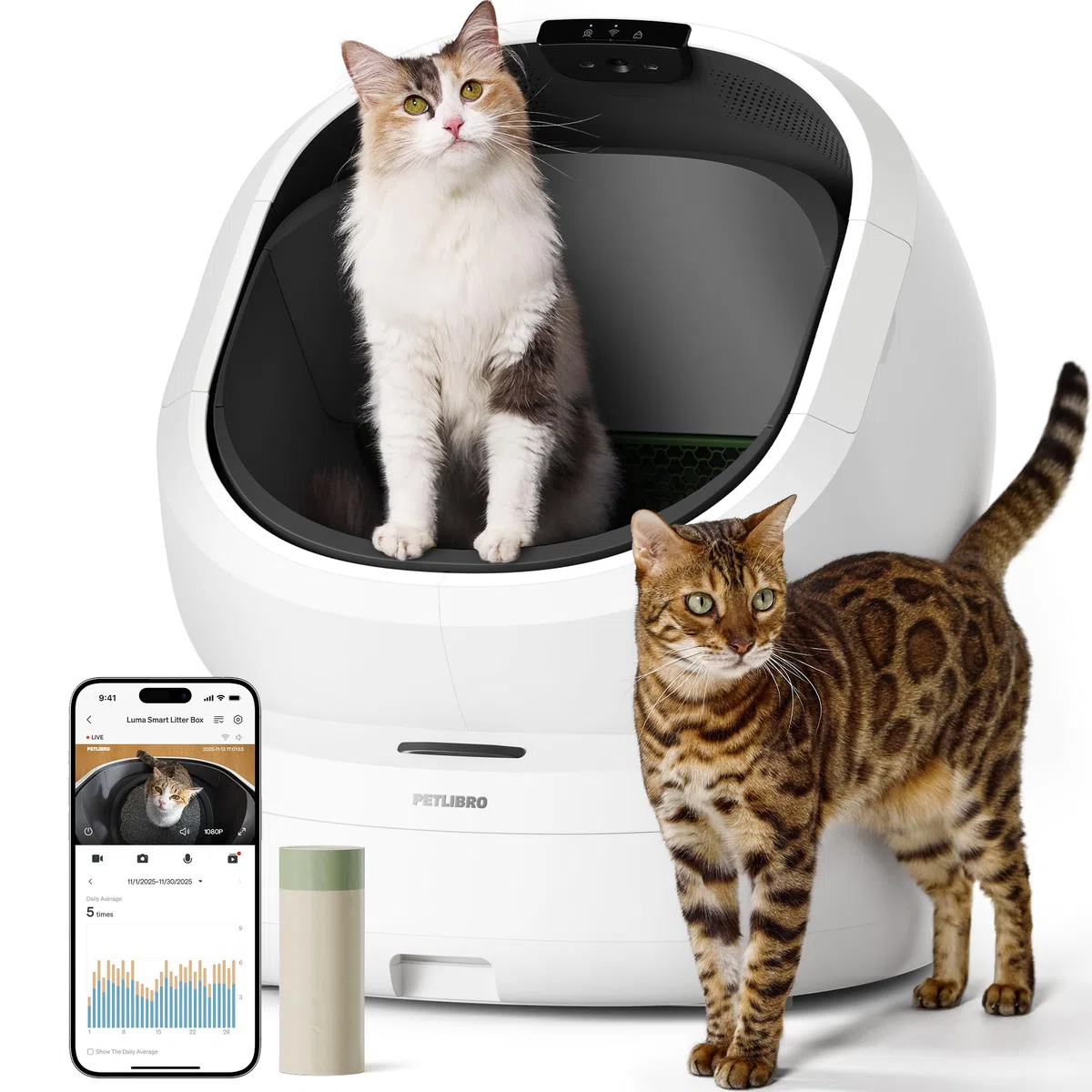 PETLIBRO Luma Katzenklo Selbstreinigend, elektrische Katzentoilette mit AI-Kamera zur Kotanalyse, Geruchskontrolle, offenem Design, Multi-Katzen-Erkennung, Nutzungsverfolgung & Sicherheitssensoren