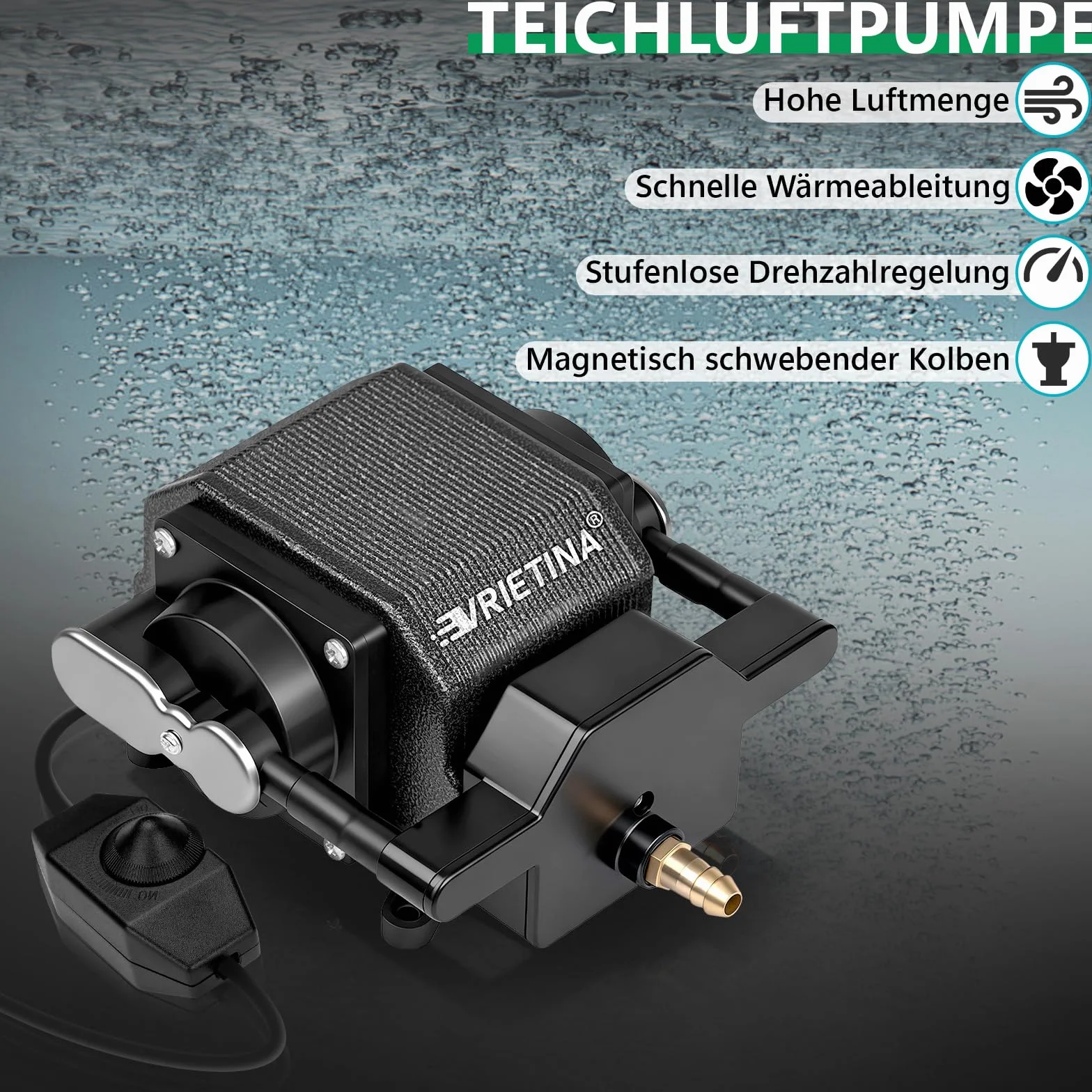 40 Watt Aquarium Luftpumpe mit Dual-Kanal-Kupfermotor, Aluminiumgehäuse, Leistungsstark Teichbelüfter, Max Teichinhalt 72 m³, Durchflussrate 80L/Min, Ideal für Großen Aquarien und Teichen