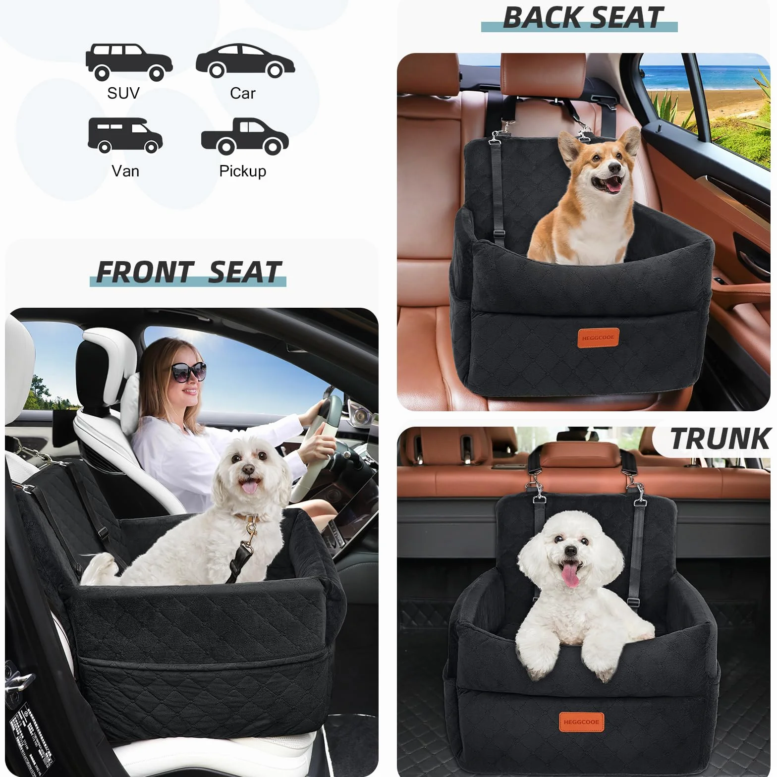 Hunde Autositz für kleine bis mittlere Hunde, Waschbarer hundesitz Auto mit Aufbewahrungstaschen, Ansteckbare Leine,verdickter Hundeautositz Sitzerhöhung Hundebett Auto für Rückbank Vordersitz