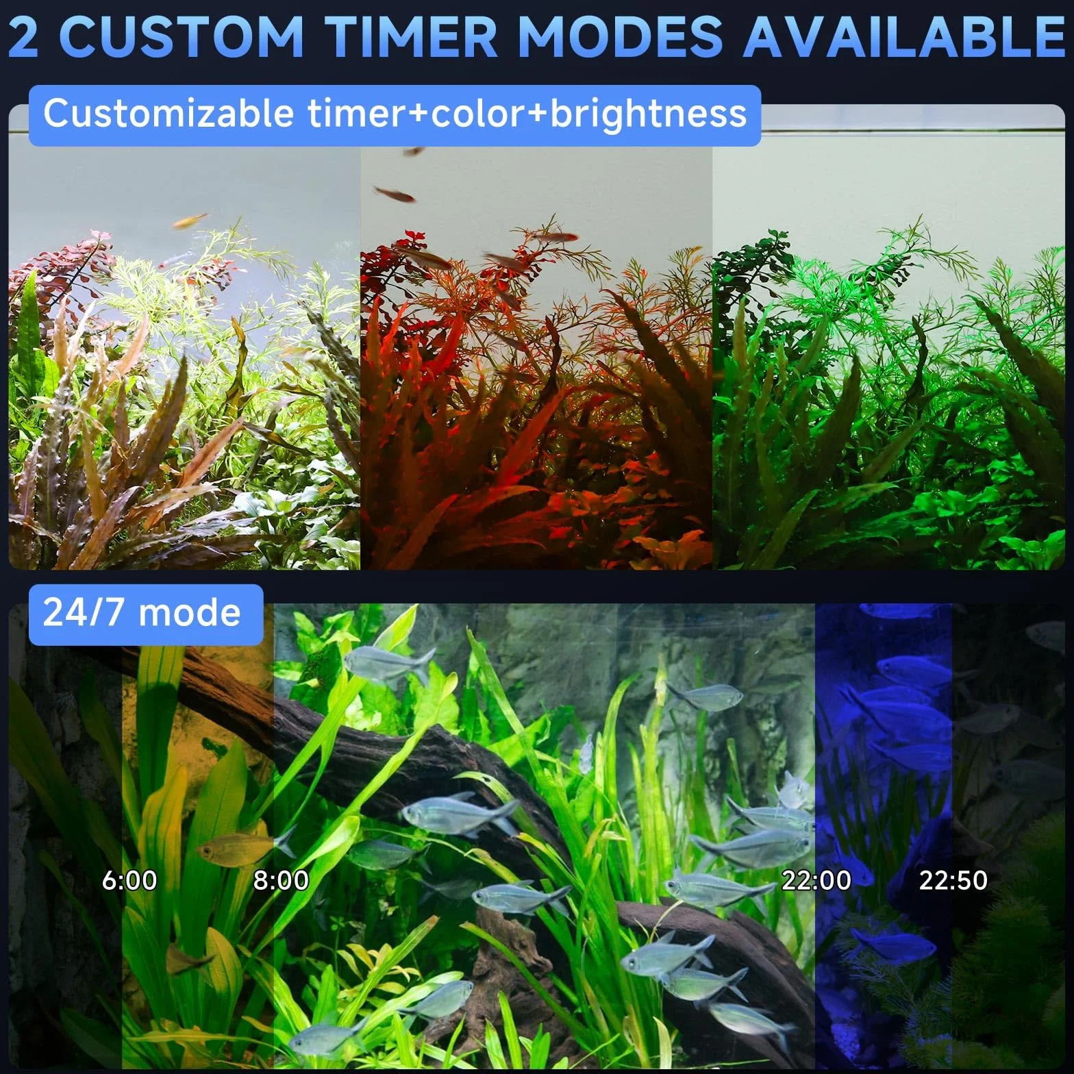 hygger Zweikanal-Tauch Clip On Aquarium Beleuchtung, 24W Full Spectrum LED Aquarium Lamp, 24/7 Lighting and DIY Mode Fish Tank LED Light mit 7 Farben und Einstellbarer Helligkeit (2)