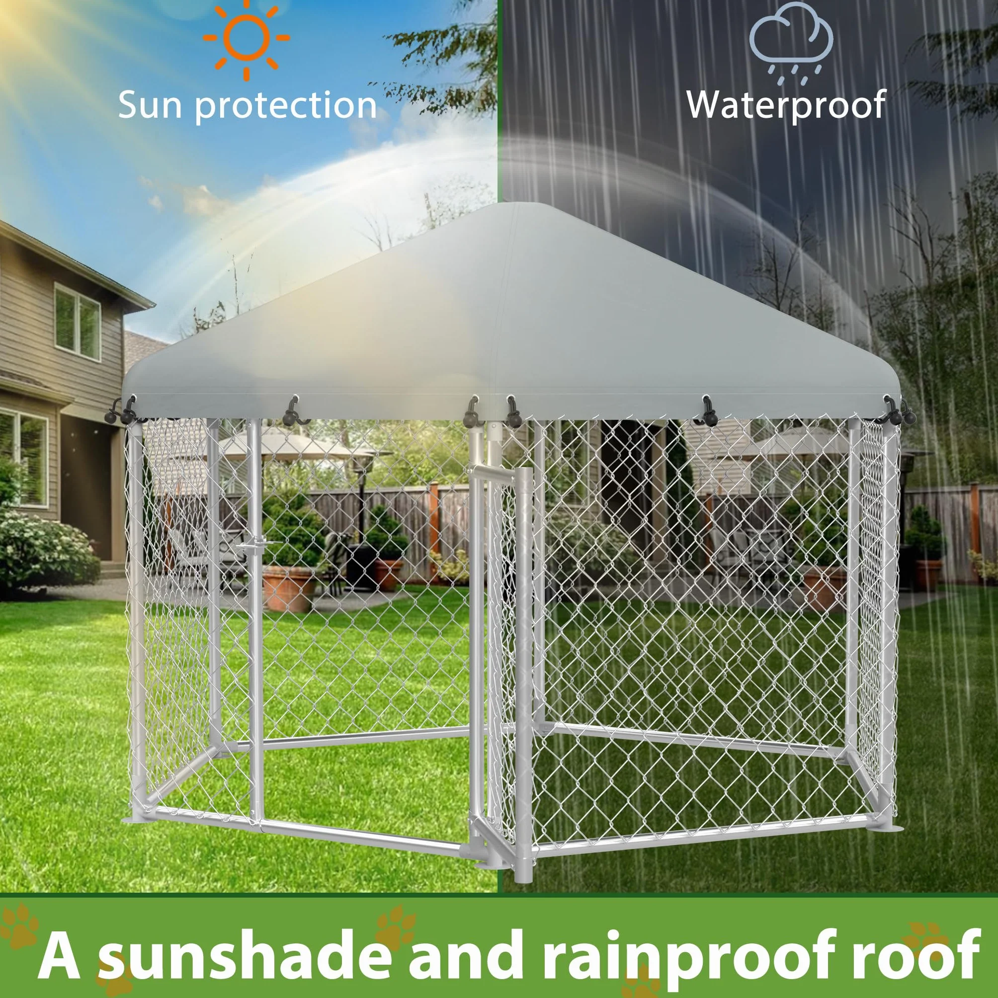 UISEBRT Hundezwinger Hundehütte Outdoor Hundehaus 280x250x165 cm UV- & Wasserdicht Hundekäfig mit Dach aus 420D Oxford-Gewebe Welpenlaufstall Verschließbares Riegelsystem und Sicheres Design