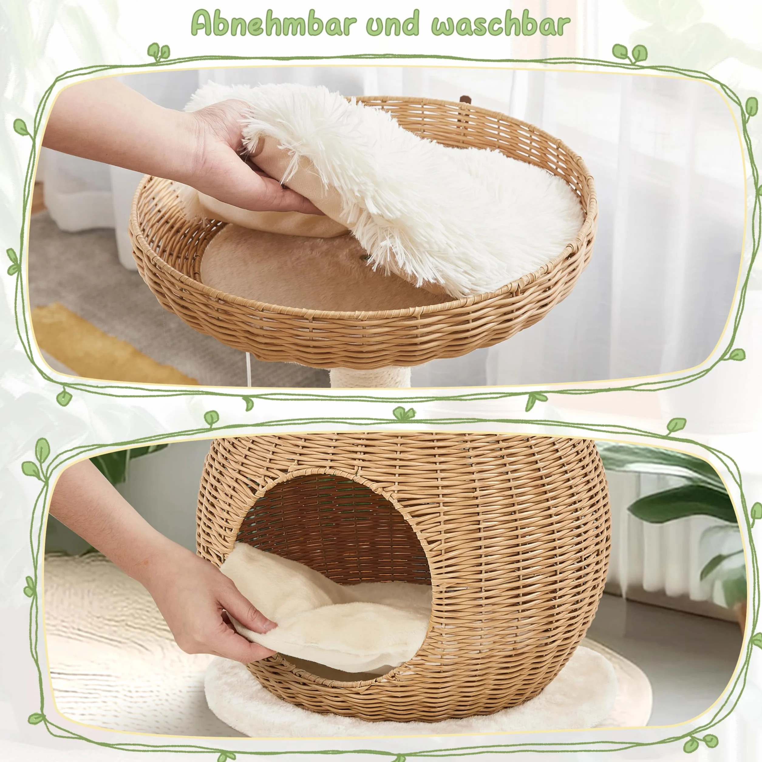 Yaheetech Kratzbaum Ratten Kletterbaum für große Katze, Stabiler Katzenkratzbaum mit Katzenhöhle Plüschball Katzenkorb Sisal Katzenmöbel 75 cm Beige