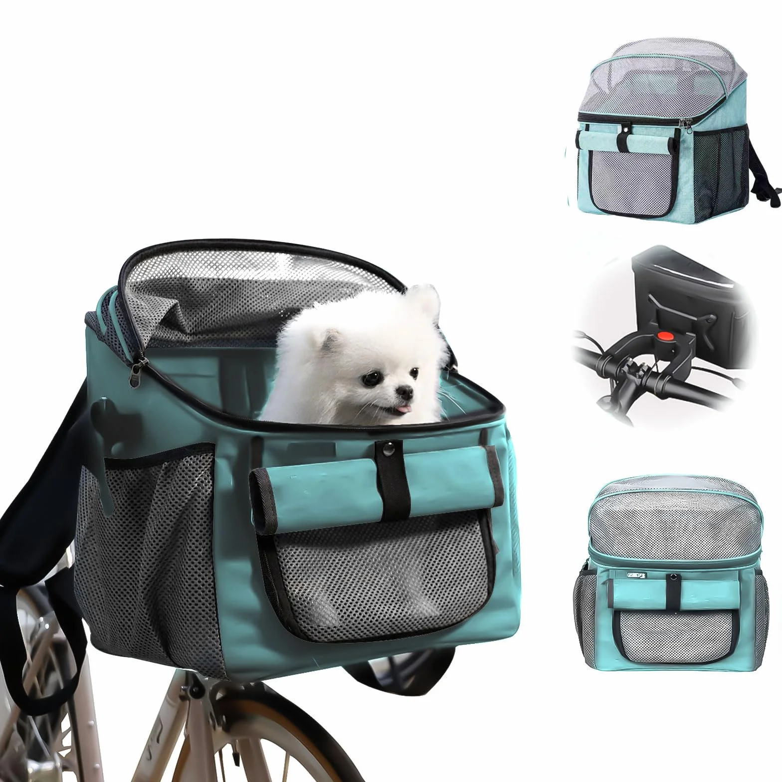 Fahrradkorb für Hunde, Fahrradtasche für Haustiere Faltbarer Fahrradkorb Vorne für Hunde 2 IN 1 Faltbar Hundekorb Hunderucksack mit Lenkeradapter für kleine Haustier (Tragfähigkeit 5KG) (Blau)