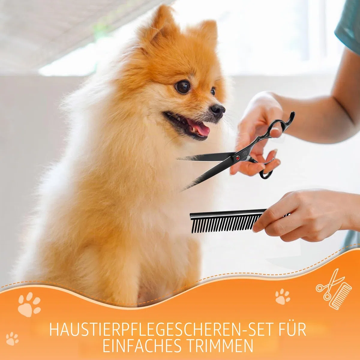 Moontay 7 Zoll Fellschere Hundeschere professionelles Hundepflege-Scherenset Hundeschere Tierpflege-Schere mit Gebogene/Gerade/Chunker/Ausdünnungsschere Schwarz