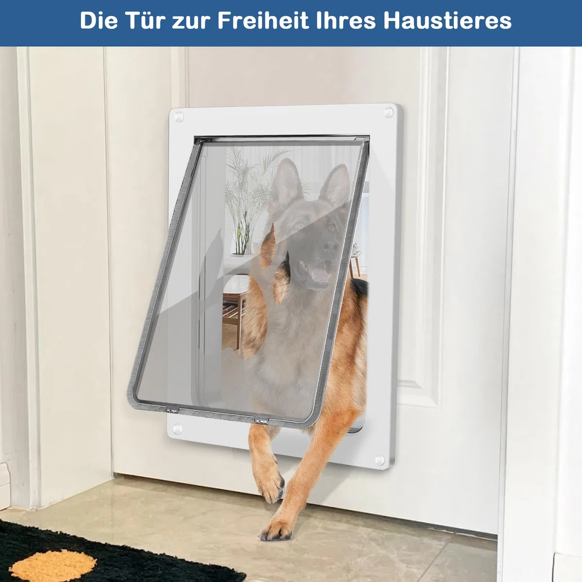 CEESC Große Hundeklappe für Haustiere bis 45 kg, wetterfeste Tierklappe für Katzen und Hunde, langlebig, inklusive Einrast-Verschlussplatte, geeignet für Innen- und Außentüren (Groß, Weiß)