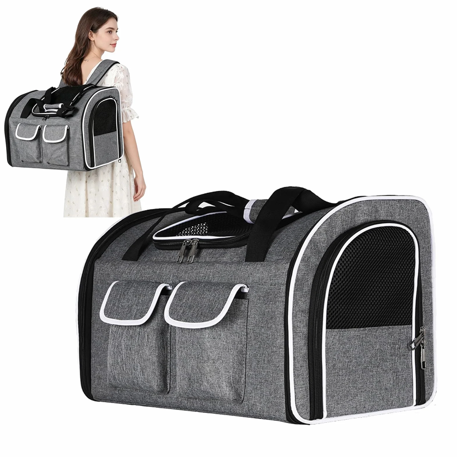 PETCUTE Katzenrucksack Hunderucksack für Katzen und Kleine Hunde,Atmungsaktiv Haustier Rucksack Katzentransportbox mit Herausnehmbarer Matte,Faltbar Katzentasche,Multifunktionales Transportbox Hund