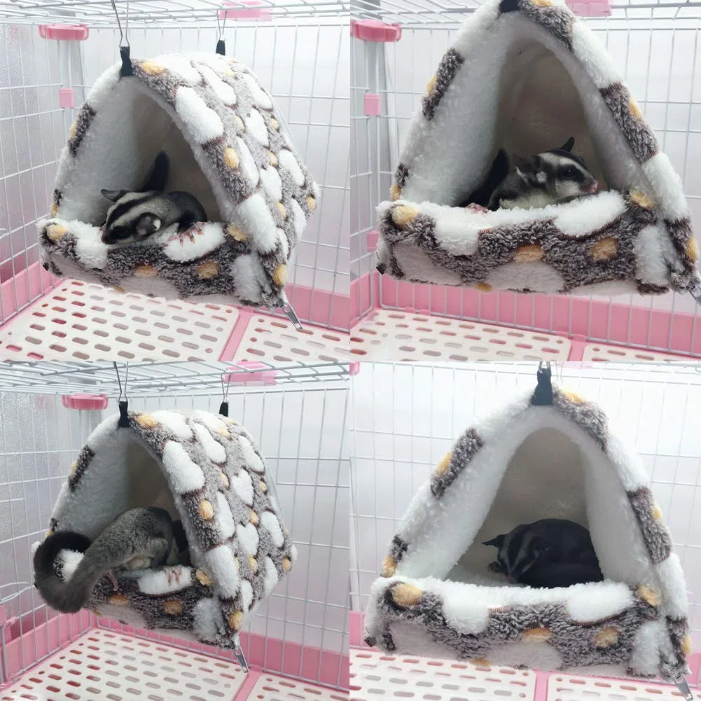 LeerKing Kleintiere Kuschelhöhle Meerschweinchen Kuschelbett Nest Plüsch Haus Hängematte für Ratte Hamster Nager Frettchen Bartagame Degu Braun M