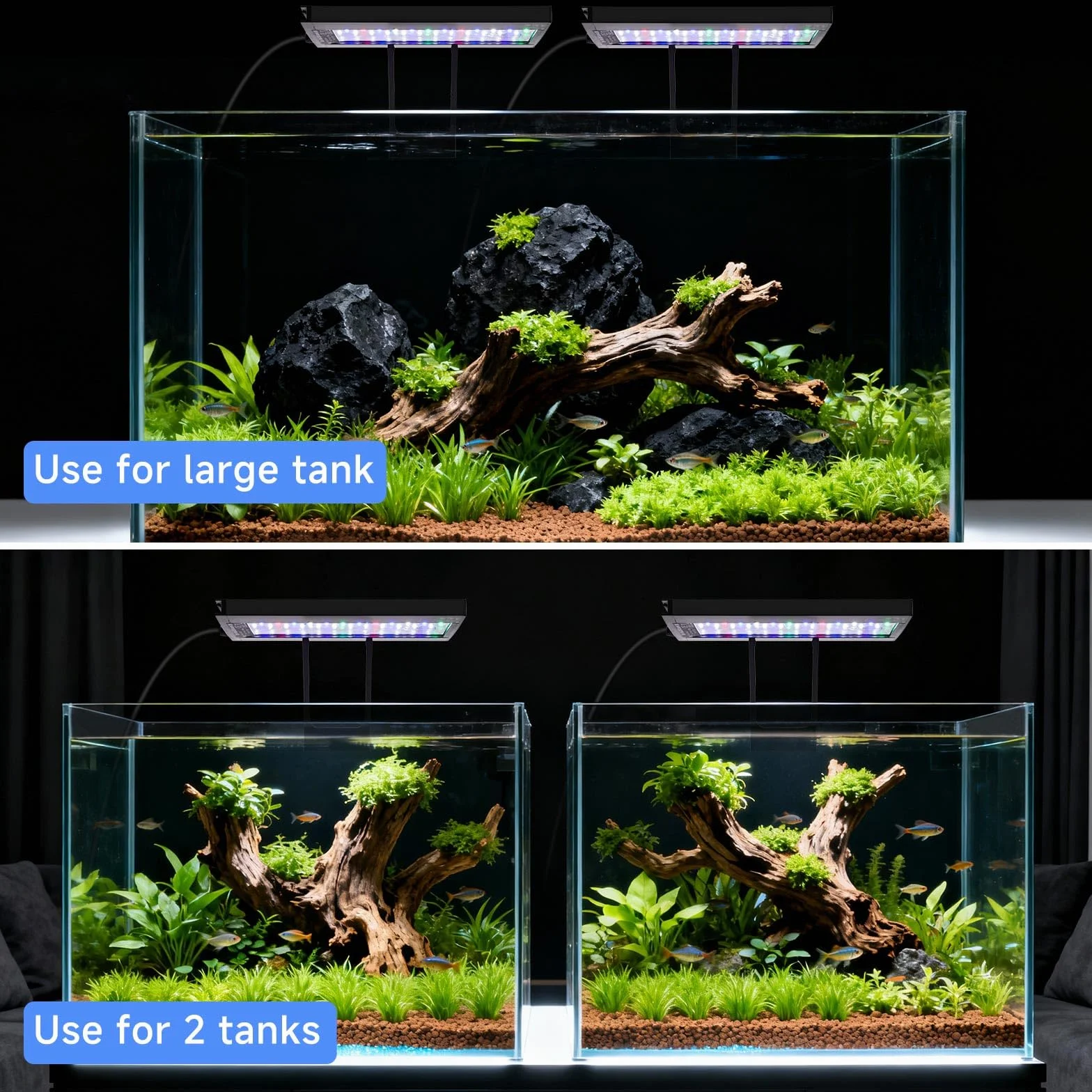 hygger Zweikanal-Tauch Clip On Aquarium Beleuchtung, 24W Full Spectrum LED Aquarium Lamp, 24/7 Lighting and DIY Mode Fish Tank LED Light mit 7 Farben und Einstellbarer Helligkeit (2)