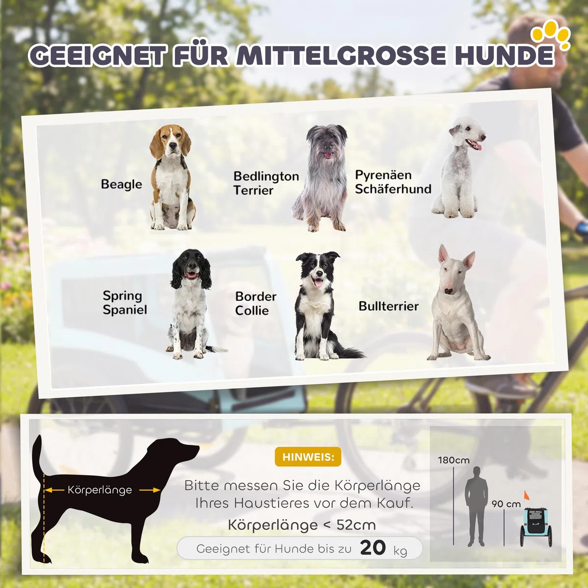PawHut Fahrradanhänger für Hunde, Faltbarer Hundeanhänger mit freistehendem Stützfuß, Sicherheitsreflektoren, Hundefahrradanhänger mit Leine, für Mittelgroße Hunde bis 20 kg Hellblau