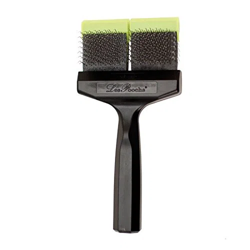 Les Pooch Green Medium Double Brush - Hochwertige Hundebürste für mittellanges Fell, effektive Entwirrung, professionelle Qualität, doppelseitiges Design