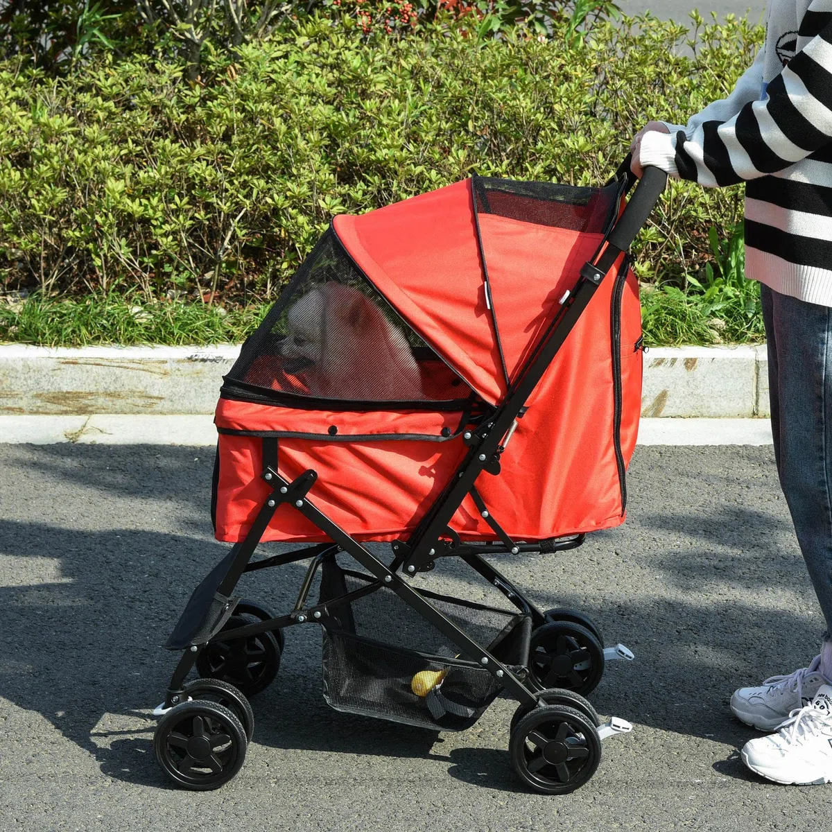 PawHut Hundebuggy Hundewagen Buggy für kleine Hunde und Katzen Haustierwagen Pet Stroller Katzenbuggy Oxford Rot 76,5 x 52 x 95 cm