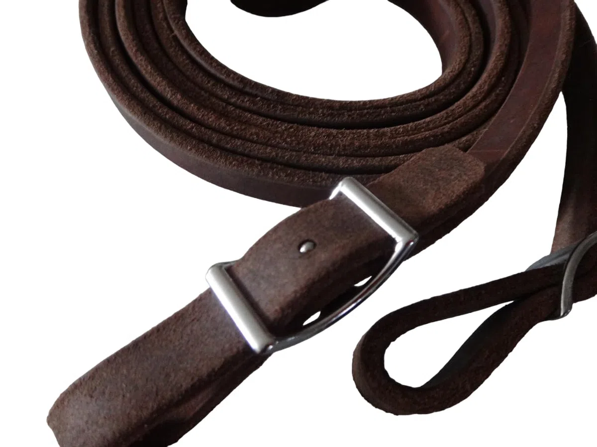 Superweiche handgefertigte Lederzügel mit Wiegeschnalle Silberfarbig, Fettleder, Robust, in Verschiedenen Längen, Schwarz, Braun, Cognac, 12mm breit (Braun, 2,90m)