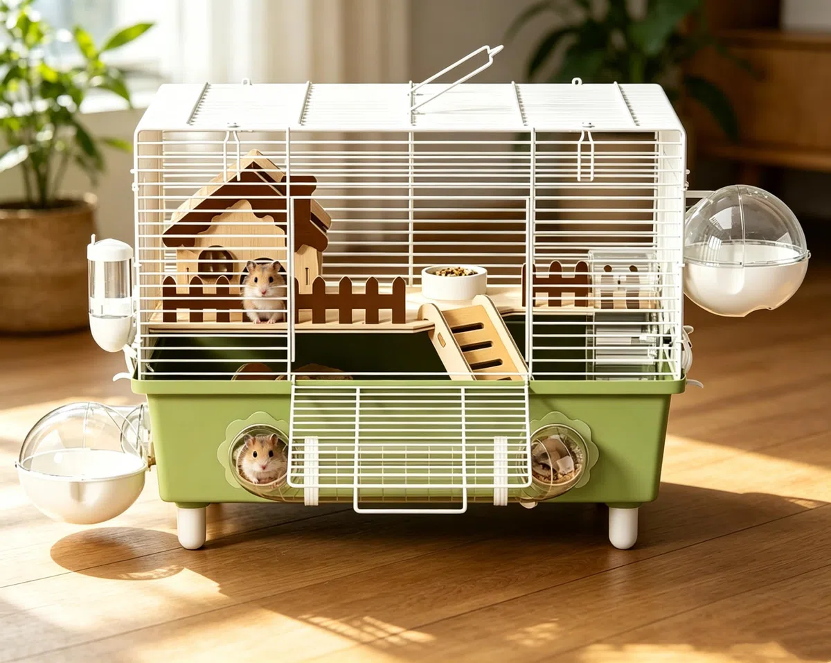 Hamsterkäfig, Nagerkäfig, Kleintierkäfig, Trainingshaus, Acryl, transparent | tragbarer Aufbewahrungs-Spielplatz, Hamster-Rad-Gehege für Zuhause, Reisen, 47.5*30*32.5cm