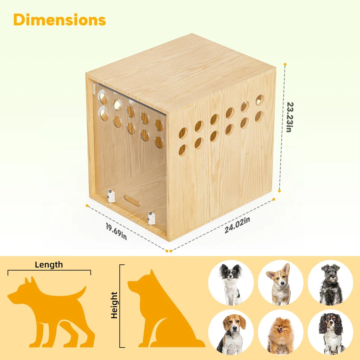 Hundekäfig-Möbel, SAUCE ZHAN Hundehütte mit Kissen für kleine/mittelgroße Hunde, Beistelltisch, Holzkiste für Haustiere im Innenbereich, Holzfarbe