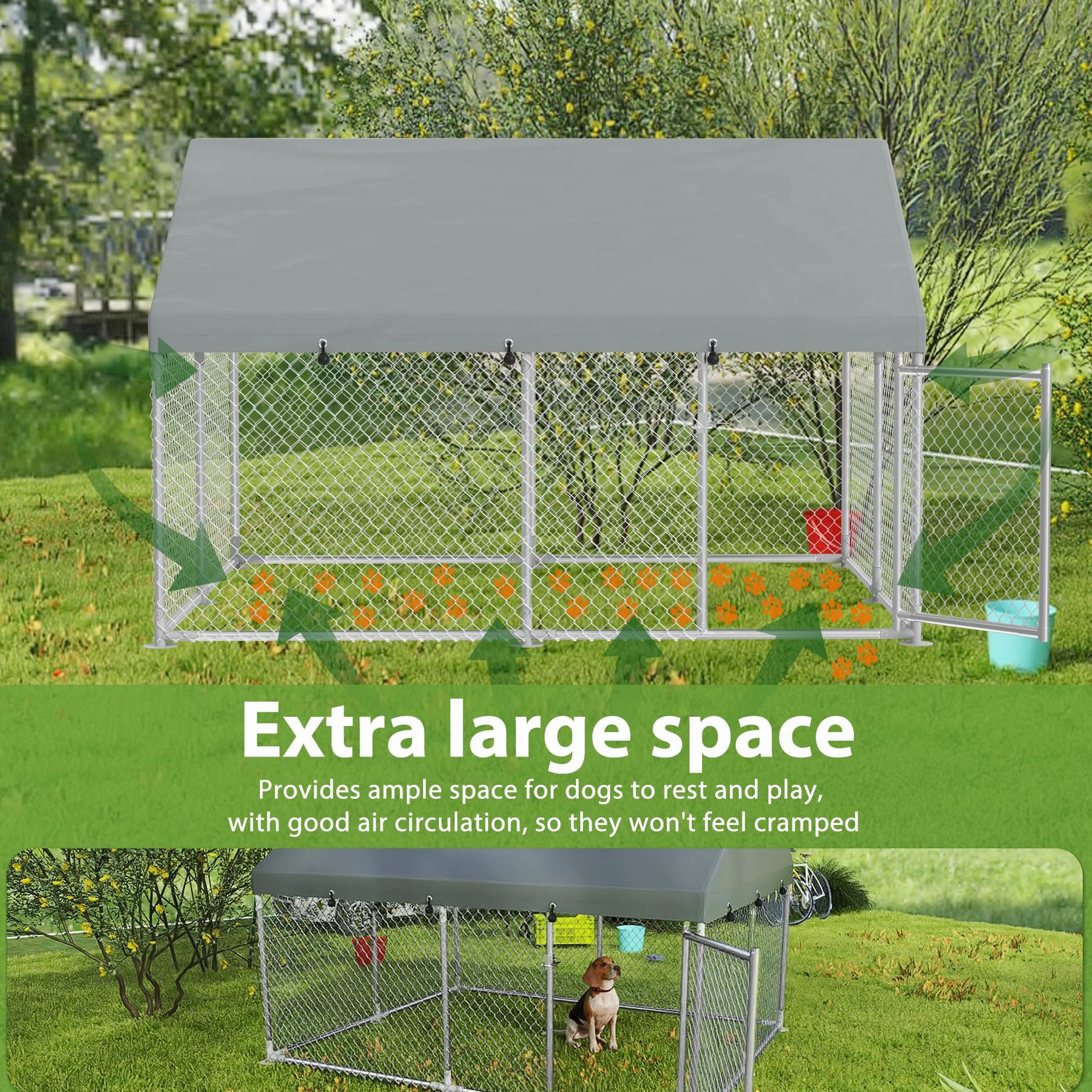 UISEBRT Hundezwinger Hundehütte Outdoor Hundehaus 400x200x165 cm UV- & Wasserdicht Hundekäfig mit Dach aus 420D Oxford-Gewebe Welpenlaufstall Verschließbares Riegelsystem und Sicheres Design