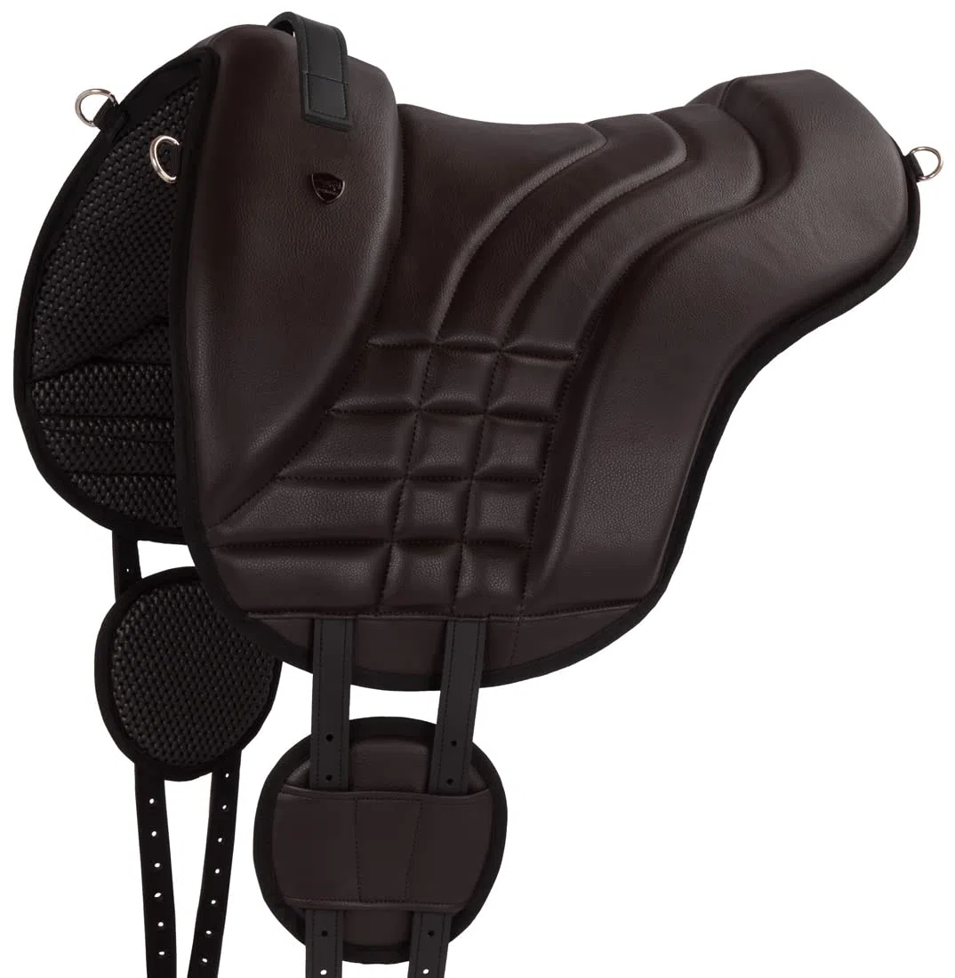 Equinate Reitpad Stella aus synthetischem Leder Pony Braun - Bareback Pad mit pflegeleichter Neopren Unterseite - Reitkissen Baumloser Sattel