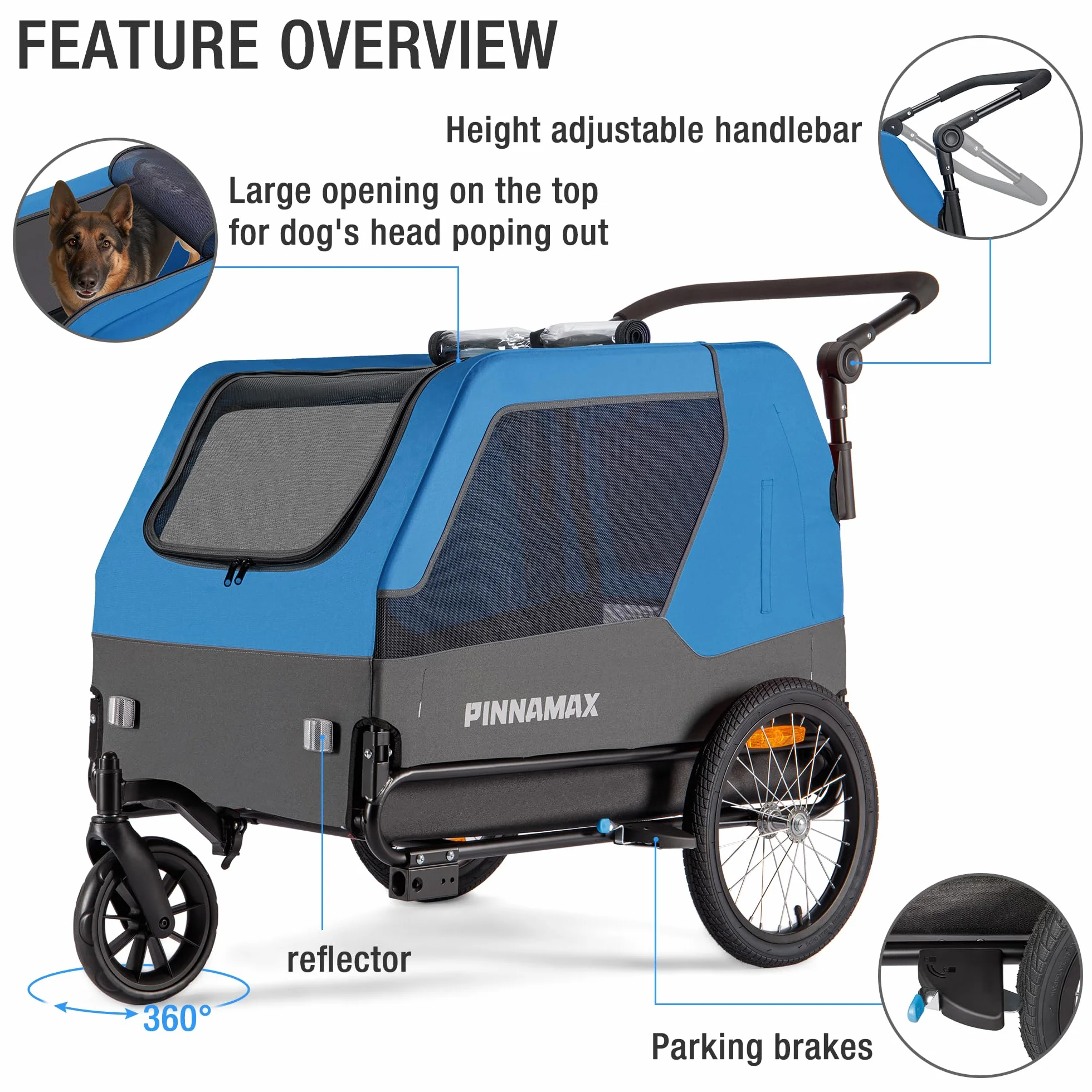 Hundeanhänger für Fahrräder – 2-in-1 Haustierbuggy, belastbar bis zu 45 kg – Fahrradanhänger für Hunde mit universeller Fahrradkupplung, rutschfestem Boden und integrierter Leine