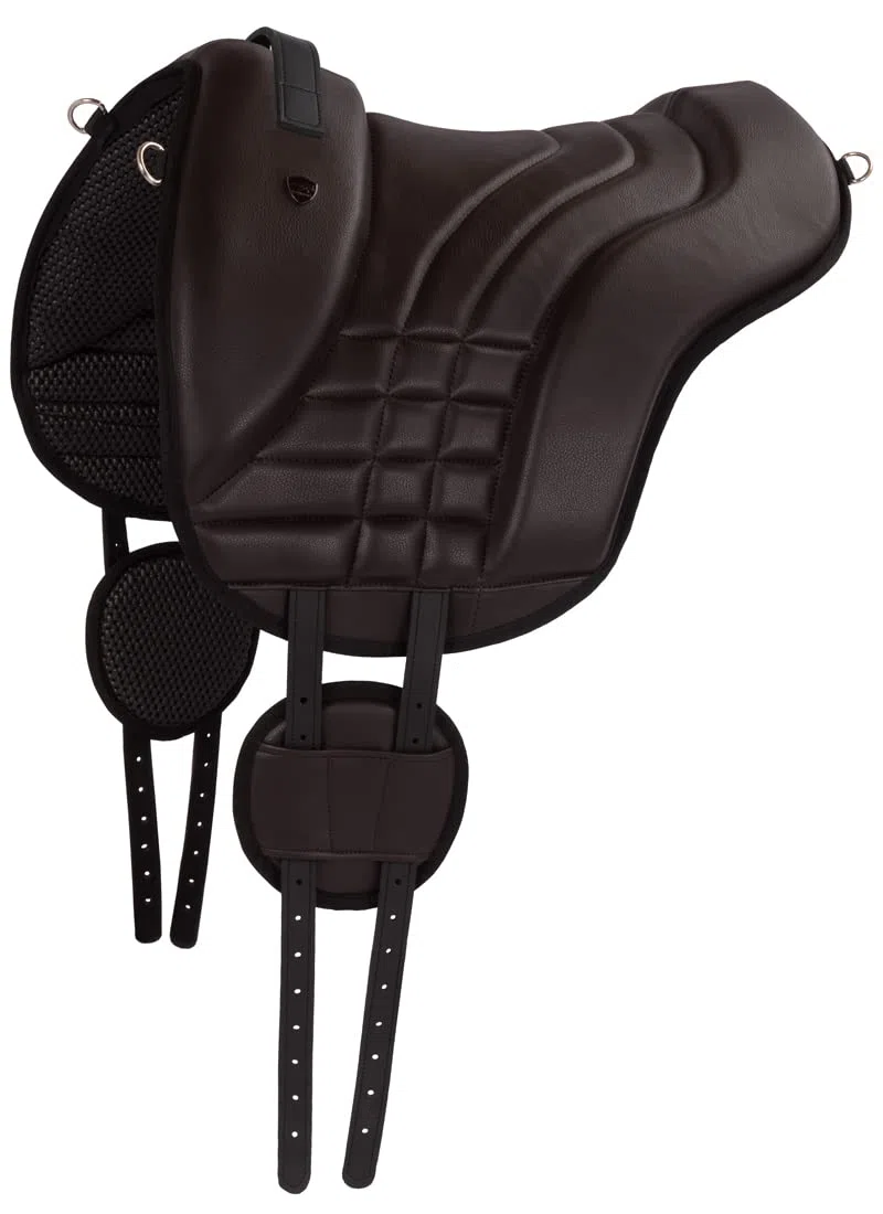 Equinate Reitpad Stella aus synthetischem Leder Pony Braun - Bareback Pad mit pflegeleichter Neopren Unterseite - Reitkissen Baumloser Sattel