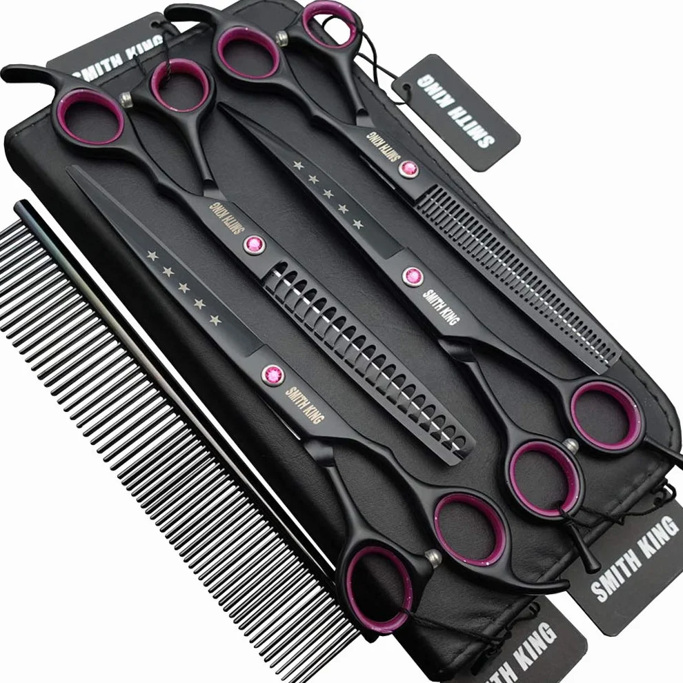 7,0 Zoll Hundepflege Schere Set Hund gerade Schere & Ausdünnungsschere & gebogene Schere & chunker & comb 5Stk Set