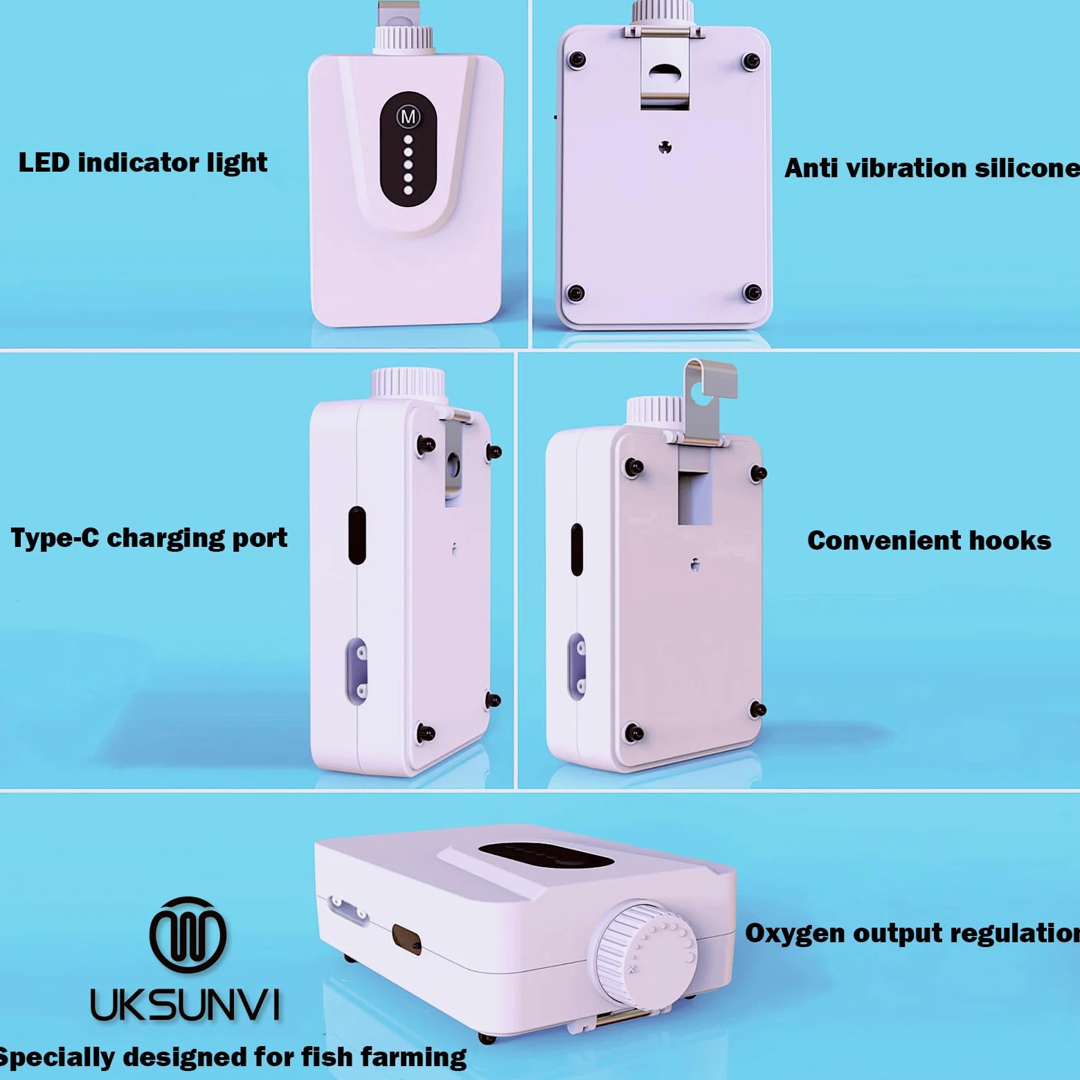 Solar Luftpumpen, 6W Solar Teichbelüfter mit 6000mAh Akku, USB-Laden und Solarladen sind verfügbar, Oxygenator Aquarium Luftpumpe Angelbelüfter mit Rohr Luftblasensteinen, für Gartenteiche