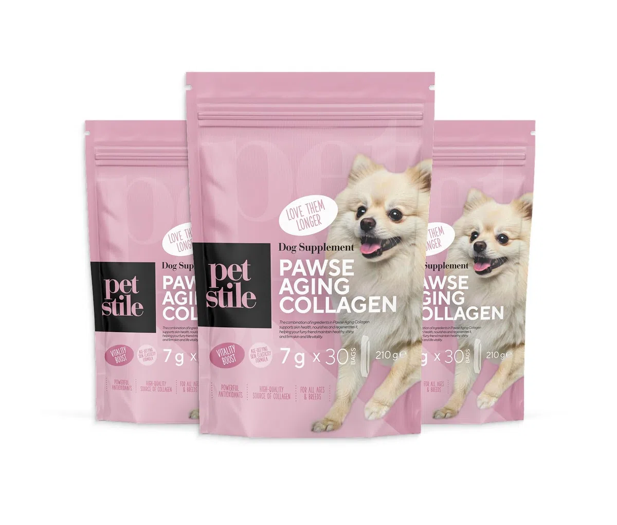 Pawse Aging Collagen – Natürliches Anti-Aging-Pulver für Hunde mit Dreifach-Kollagen, Vitaminen & Präbiotika – Für Haut, Fell, Gelenke, Verdauung & Immunsystem (3X 210 g)