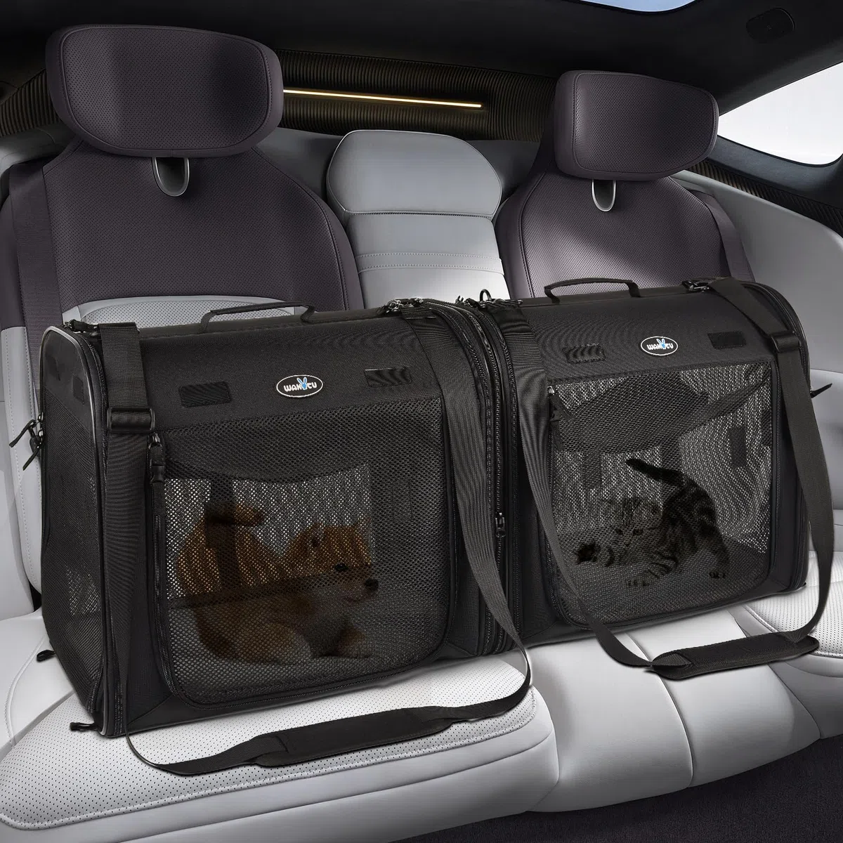 Wakytu Faltbare Katzen Transportbox groß 89x35x43cm für 2 Katzen, 2-in-1 Haustiertragetasche und Autositz Sicher und belüftet für Auto Reise Tierarzt geeignet für kleine Hunde und Katzen