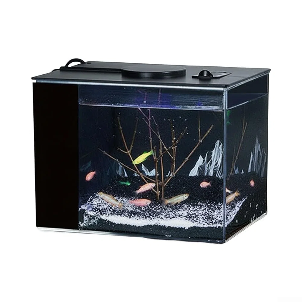 Selbstzirkulierendes Aquarium mit LED-Licht und Filterpumpe, Desktop-Aquarium-Set für Heimbüro, geräuscharmes zylindrisches Kunststoff-Ökosystem-Becken für Anfänger (S)