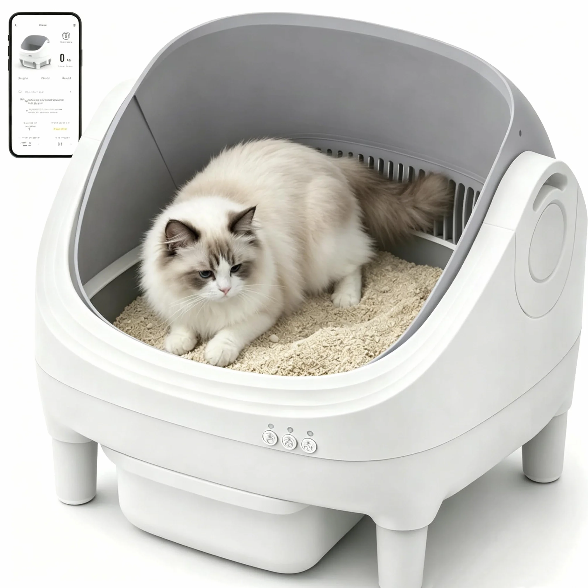 Selbstreinigende Katzentoilette mit App-Steuerung, Extra große Kapazität, Geruchsfrei, Automatische Katzentoilette, Sicherheitssensoren, Ultra-Leise <35dB Für Mehrkatzenhaushalte, Weiß
