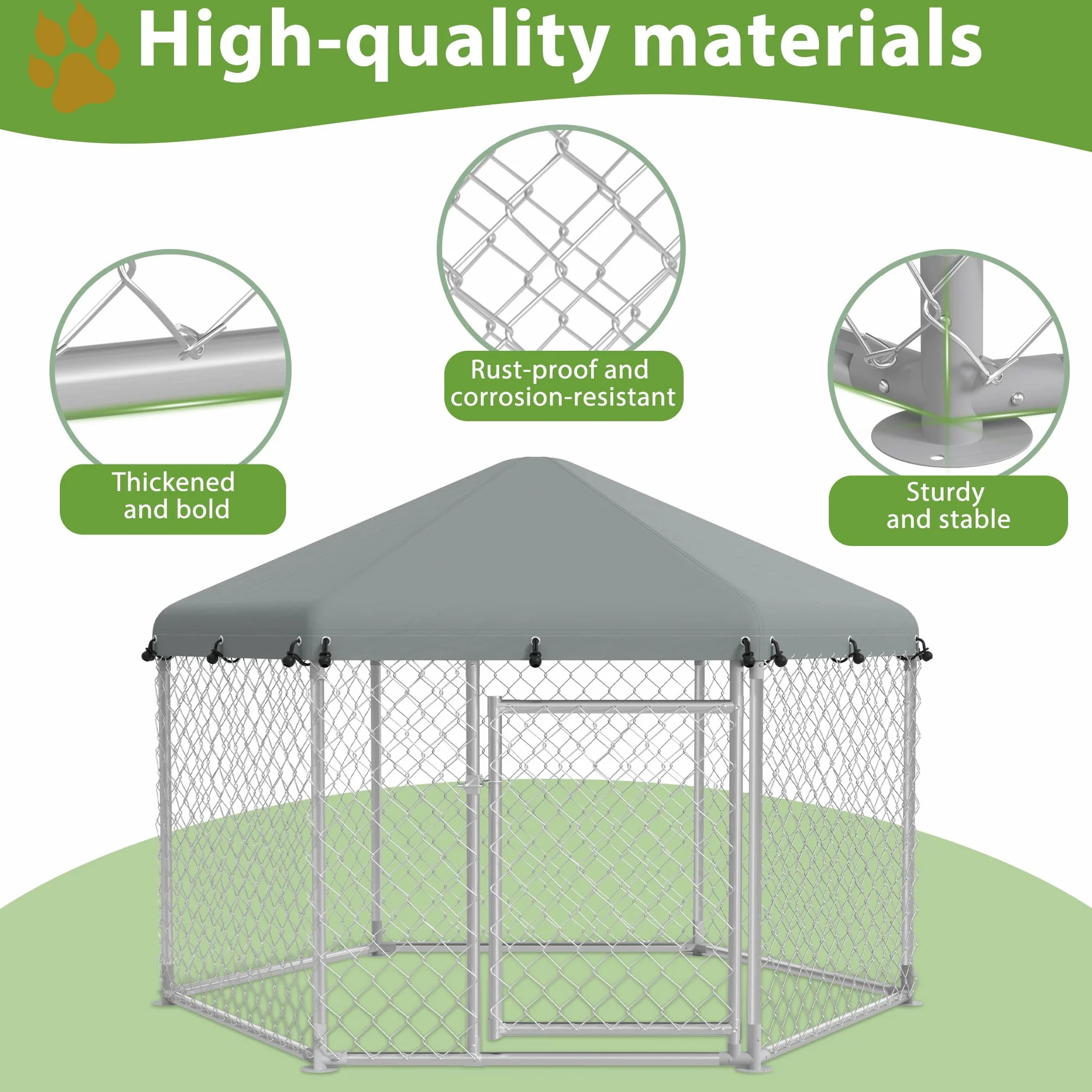 UISEBRT Hundezwinger Hundehütte Outdoor Hundehaus 280x250x165 cm UV- & Wasserdicht Hundekäfig mit Dach aus 420D Oxford-Gewebe Welpenlaufstall Verschließbares Riegelsystem und Sicheres Design