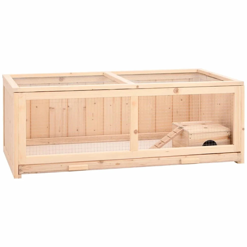 Hamsterkäfig aus Massivholz Tanne 104x52x38cm - Großes Nagerhaus mit Drahtgitter-Dach und ausziehbarer Wanne für Hamster, Mäuse und kleine Wüstenrennmäuse