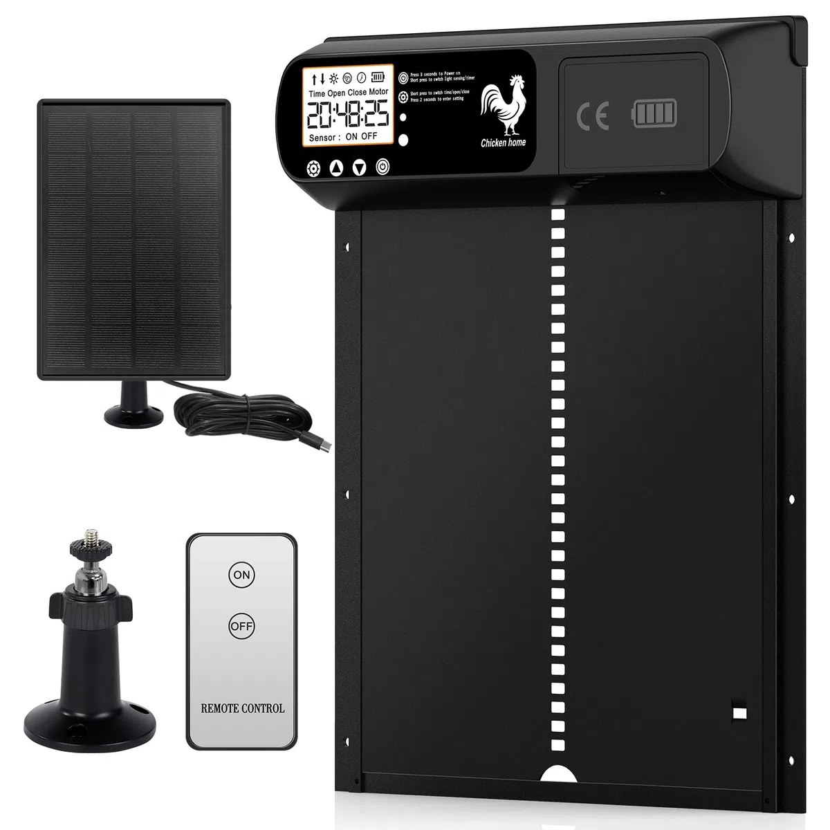 Yoarmyt 2026 Automatische Hühnerklappe Solar, Aluminum Hühnerklappe mit Timer, Lichtsensor, Manuelle, Wasserdicht LED Display, Fernbedienung, Auminum Solar Hühnertür Intelligenter Einklemmschutz