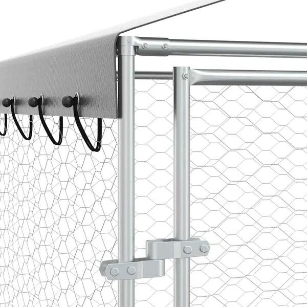 Hommdiy Hundezwinger Outdoor Große mit Dach,Hundekäfig Hundehaus für große Hunde, Hundehütte Silbern 3x3x2,5m Verzinkter Stahl