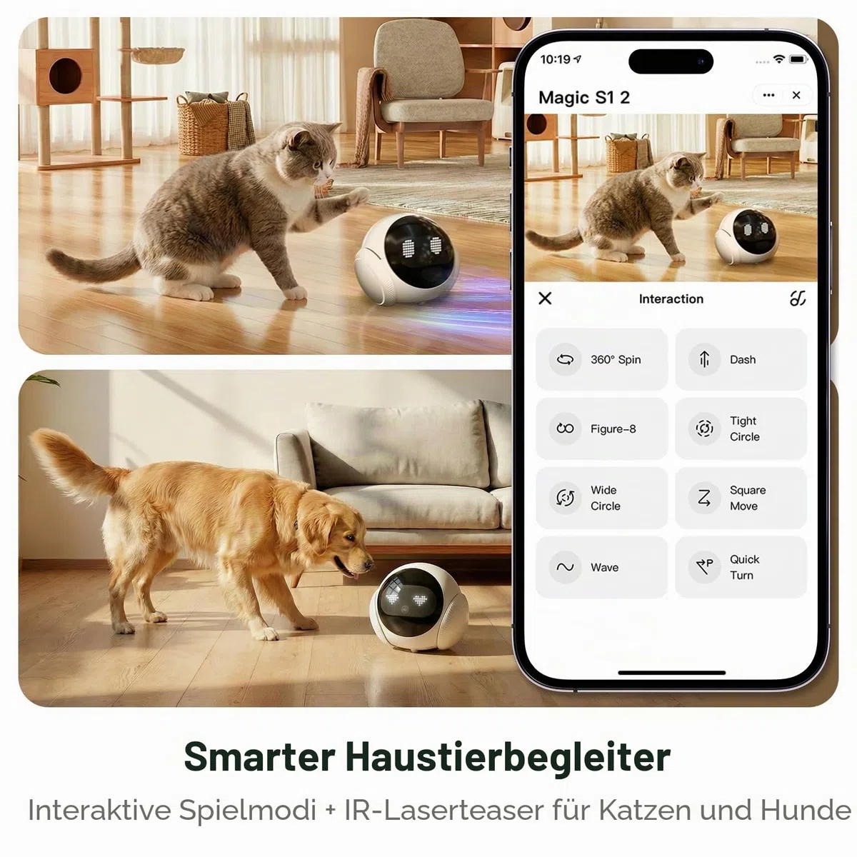 Smart Mobile Haustierkamera Roboter für Zuhause Indoor, Bewegliche 1080P Überwachung Hund und Katzen, 2-Wege-Gespräch, Nachtsicht, Batteriebetrieben mit Telefon-App-Steuerung