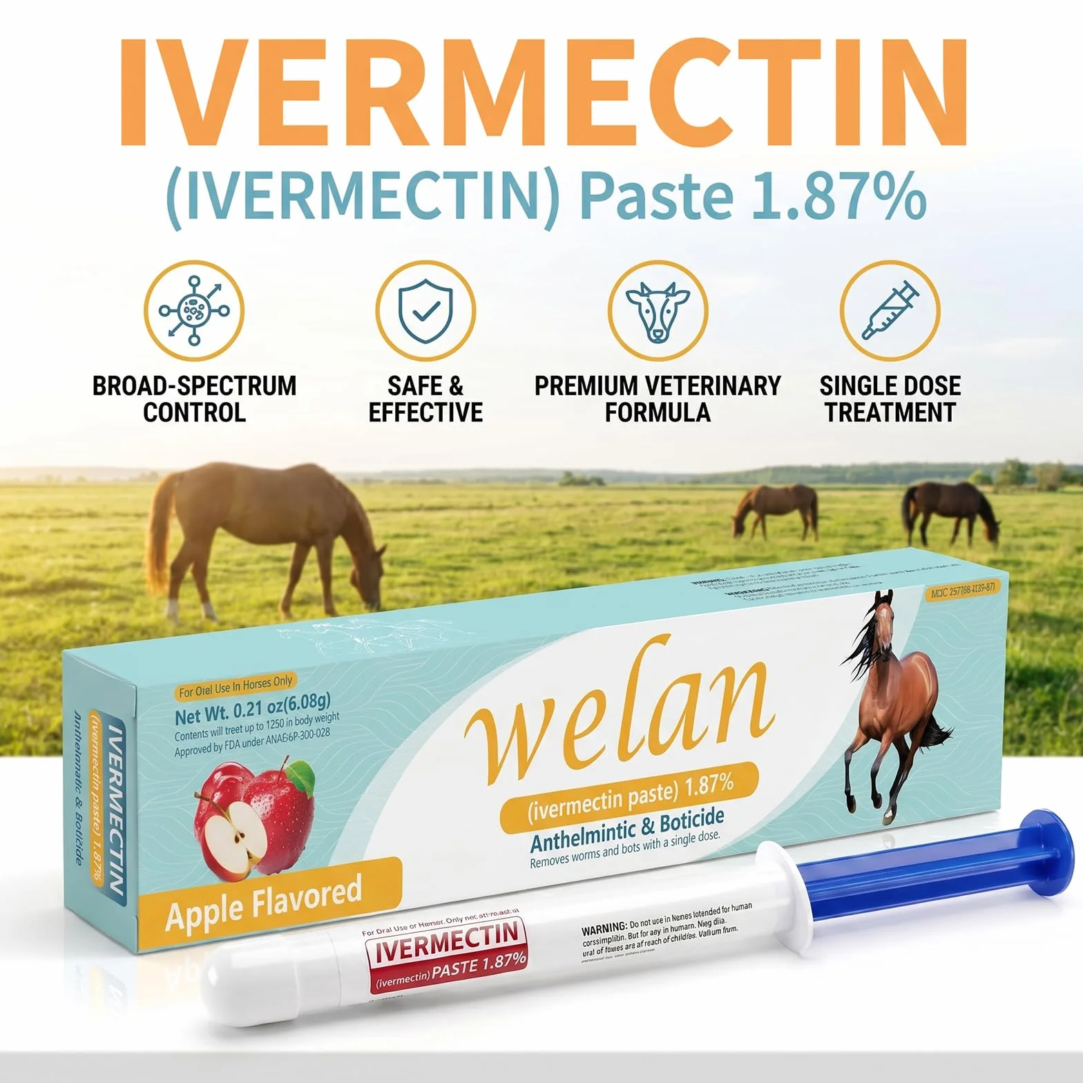 Pferdegel 1,87% Apfelgeschmack, für Pferde bis 567 kg, 6er-Pack, Einfaches Gel für alle Altersgruppen