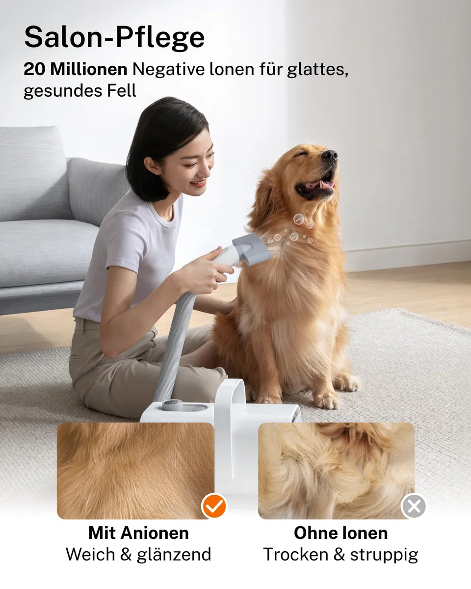 HomeRunPet Hundefön Ultraleiser 43dB,120m/s Schnelltrocknend,Blower Hund 99 Einstellbare Einstellungen für Geschwindigkeit & Temperatur,3-in-1Verschiedenen Düsen,Überhitzungsschutz über 60℃
