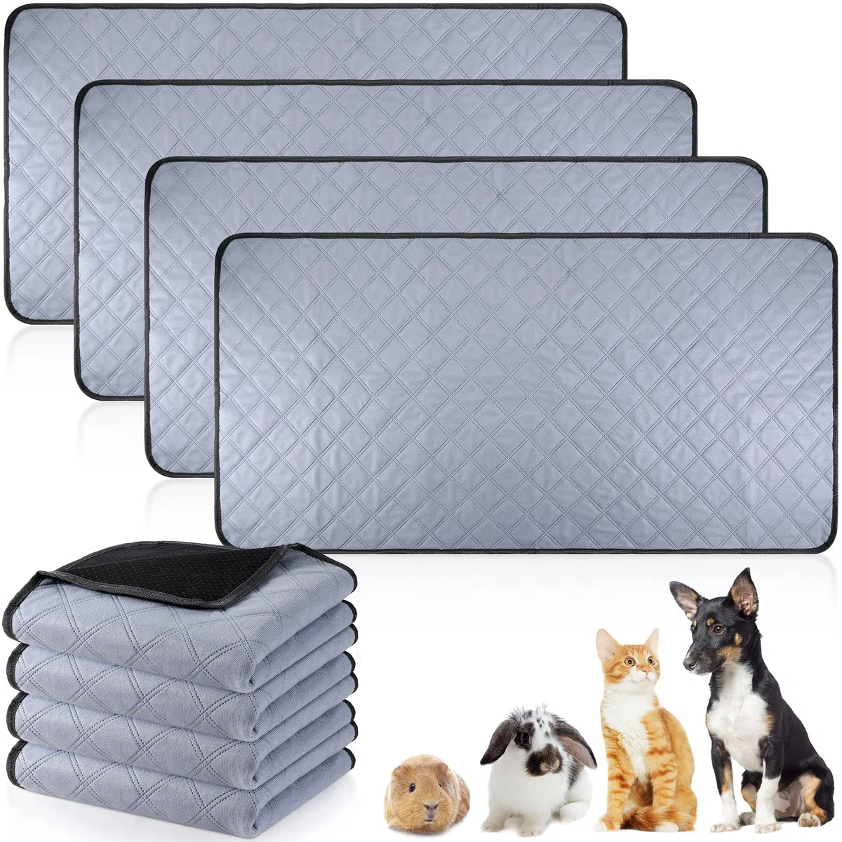 4 Pack Meerschweinchen Käfig Einlage Waschbare Welpen Unterlagen Wiederverwendbare Trainingsunterlagen PIPI Matte für Meerschweinchen Hamster Kleintiere (Pfote Stil, 91 x 104 cm)