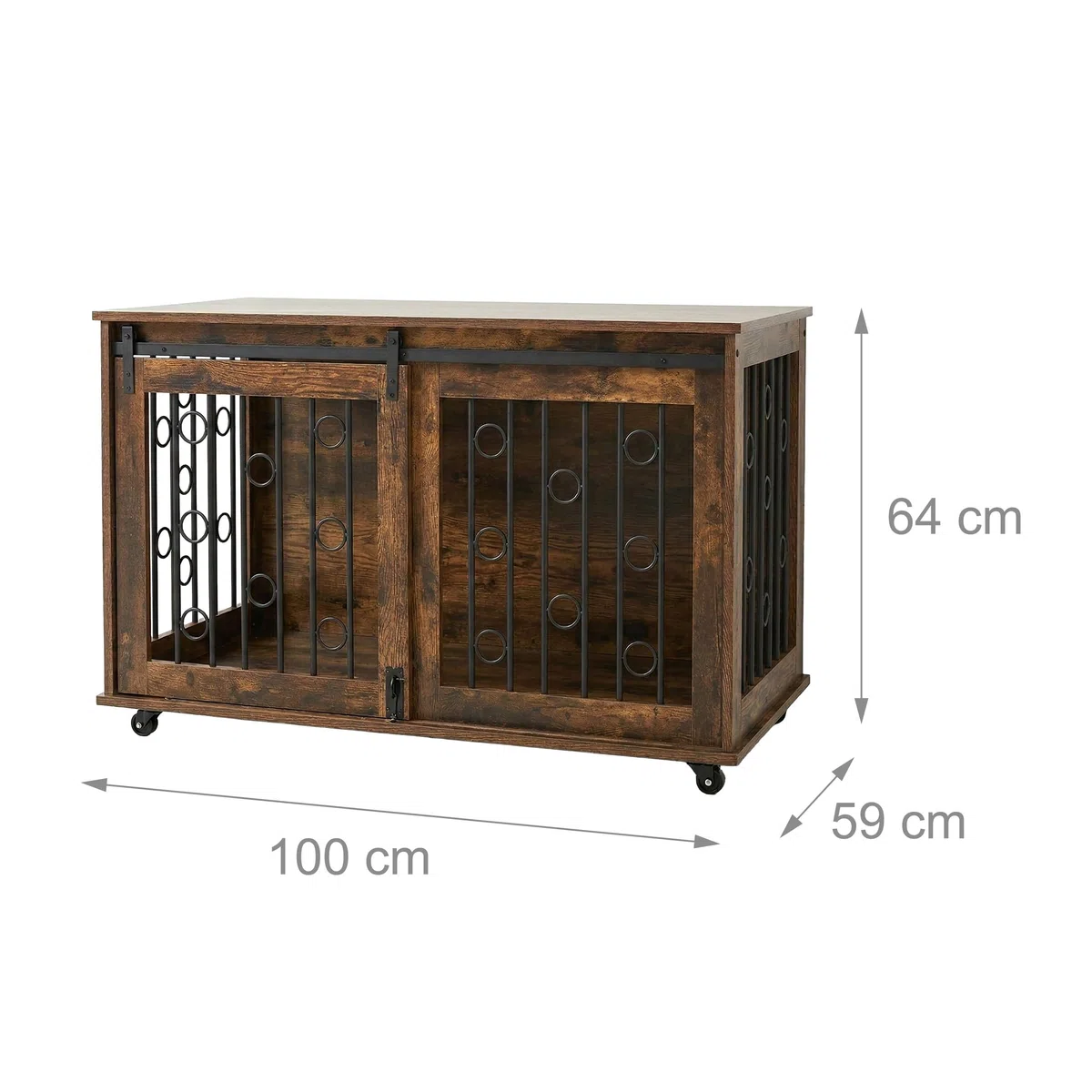 Relaxdays Hundekäfig Möbel, Hundegitterbox mit Ablage & Rollen, 2 Türen, HBT: 64x100x59 cm, Hundeschrank, braun/schwarz