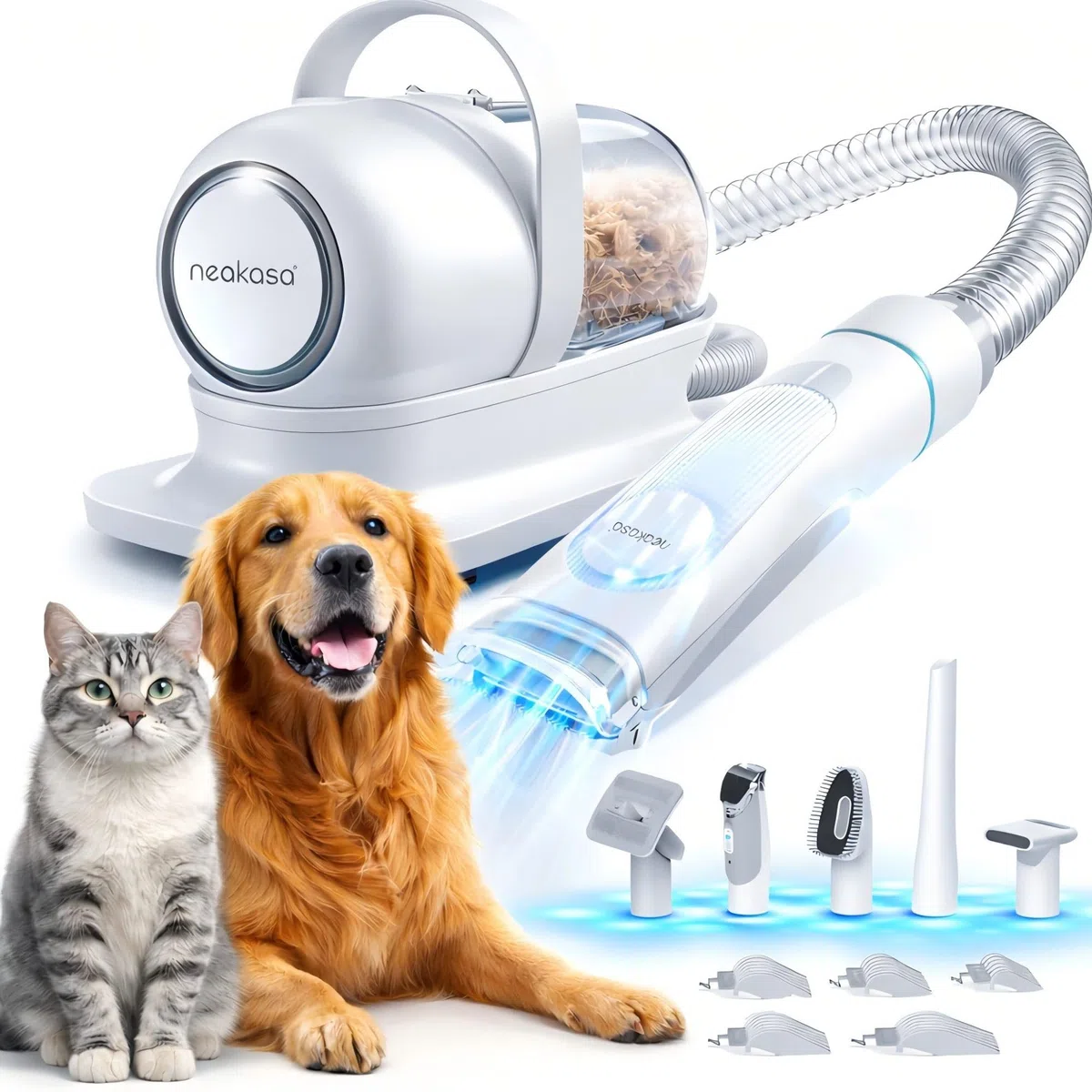 Neakasa P1 Pro Hundeschermaschine mit Staubsauger, leise Schermaschine Hund Katze, Profi Haustierpflegeset, Tierhaarschneidemaschine, elektrische Hundetrimmer mit 5 bewährten Pflegewerkzeugen