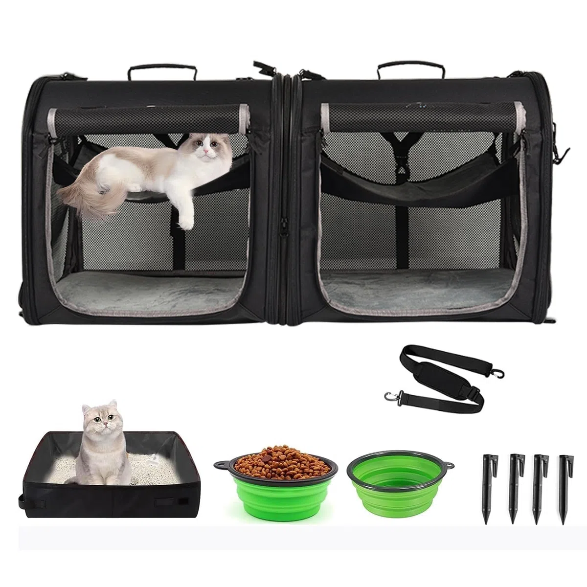 Wakytu Faltbare Katzen Transportbox groß 89x35x43cm für 2 Katzen, 2-in-1 Haustiertragetasche und Autositz Sicher und belüftet für Auto Reise Tierarzt geeignet für kleine Hunde und Katzen