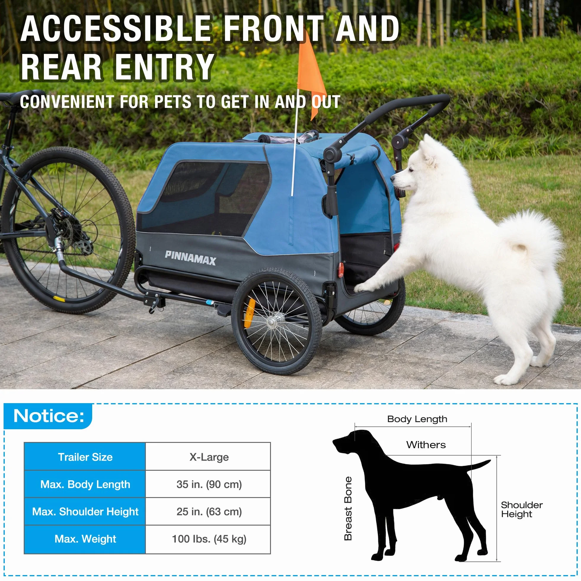 Hundeanhänger für Fahrräder – 2-in-1 Haustierbuggy, belastbar bis zu 45 kg – Fahrradanhänger für Hunde mit universeller Fahrradkupplung, rutschfestem Boden und integrierter Leine