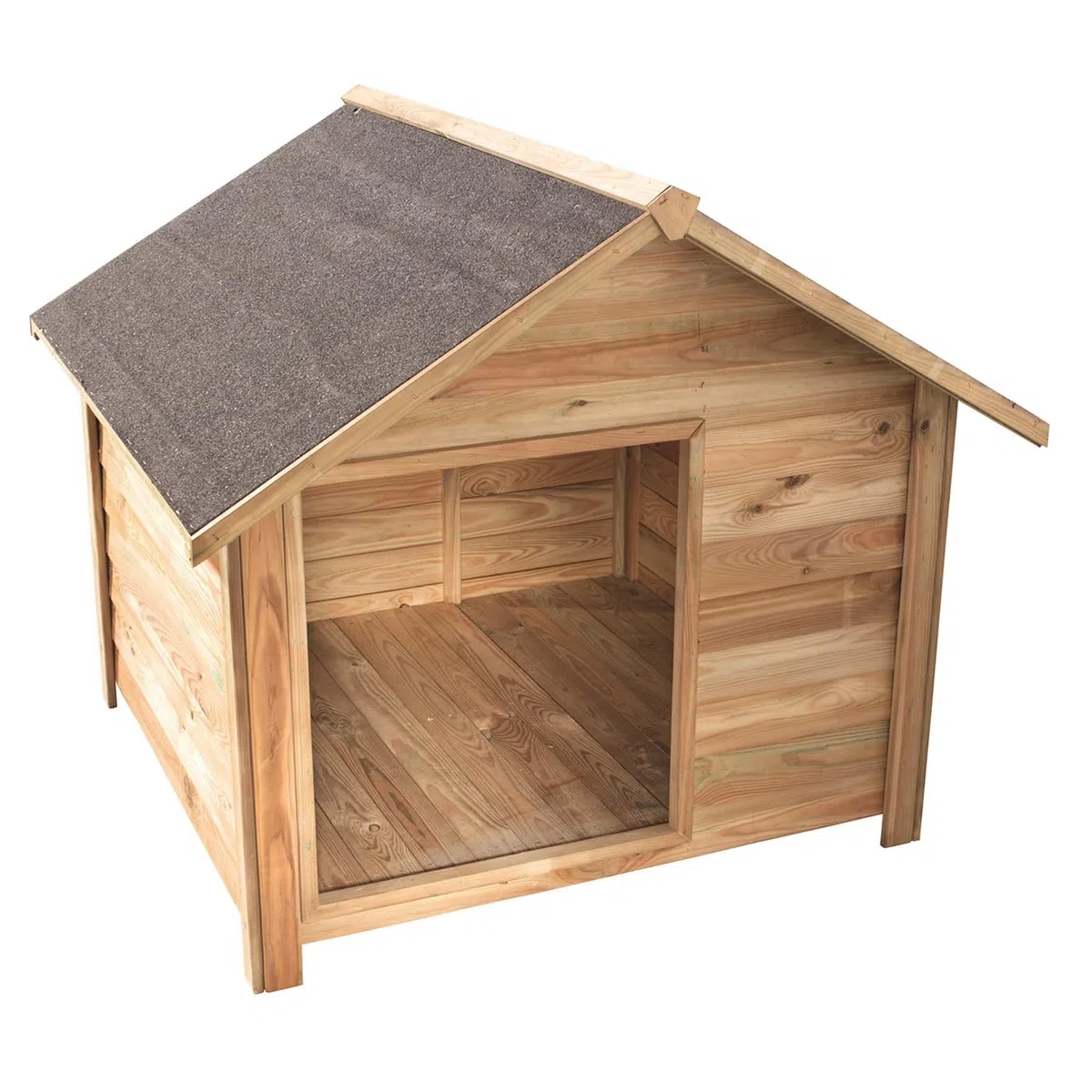 VOSS.PET Hundehütte aus Kiefernholz mit Bitumenfilz, Willow 120x114x100cm, Hundehaus, Outdoor-Hütte, Kleintierhaus für drinnen und draußen, Holzhütte für mittelgroße bis große Hunde